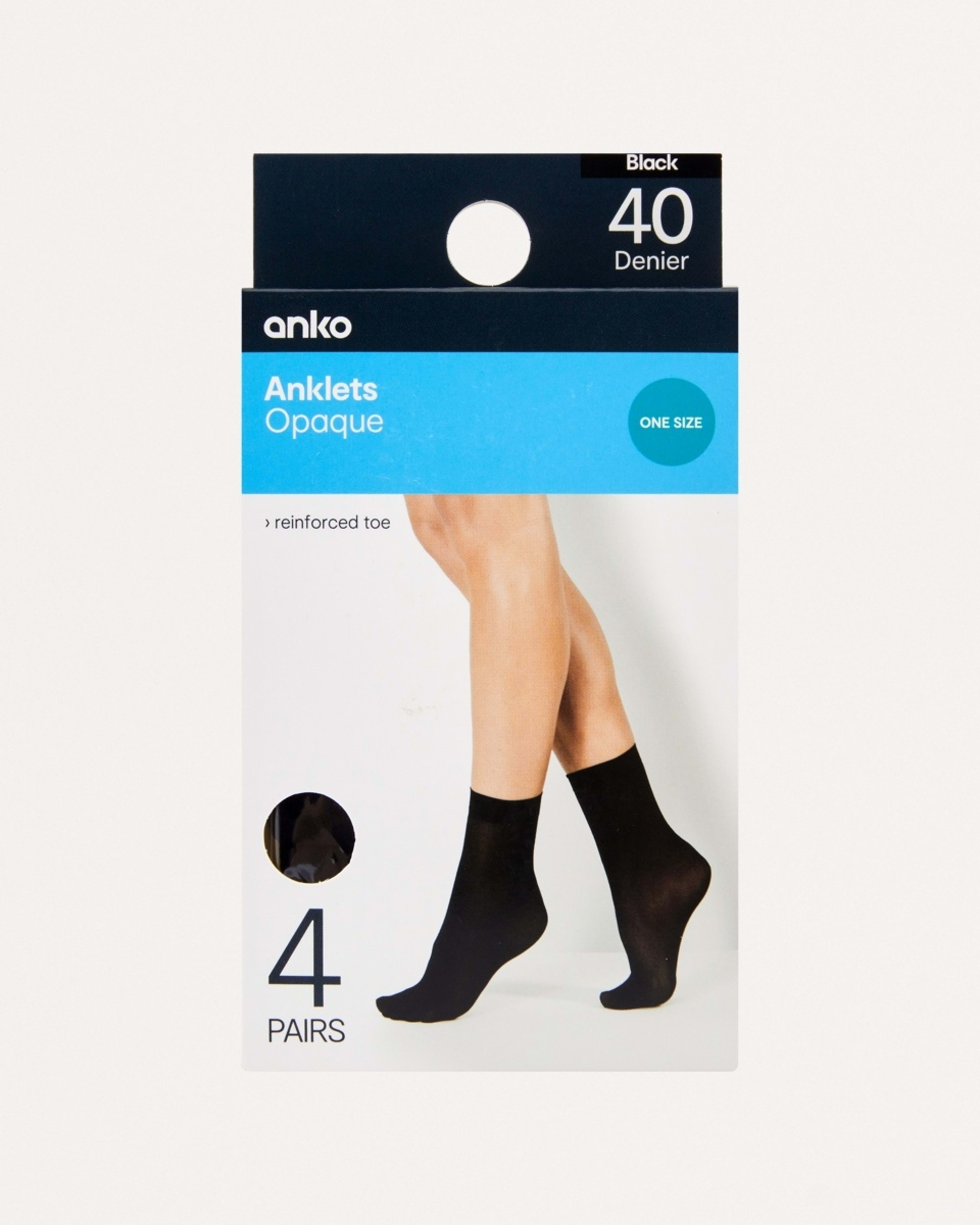3 4 Pack 40D Opaque Ankle High Pantyhose Socks BLACK, 3 of 3