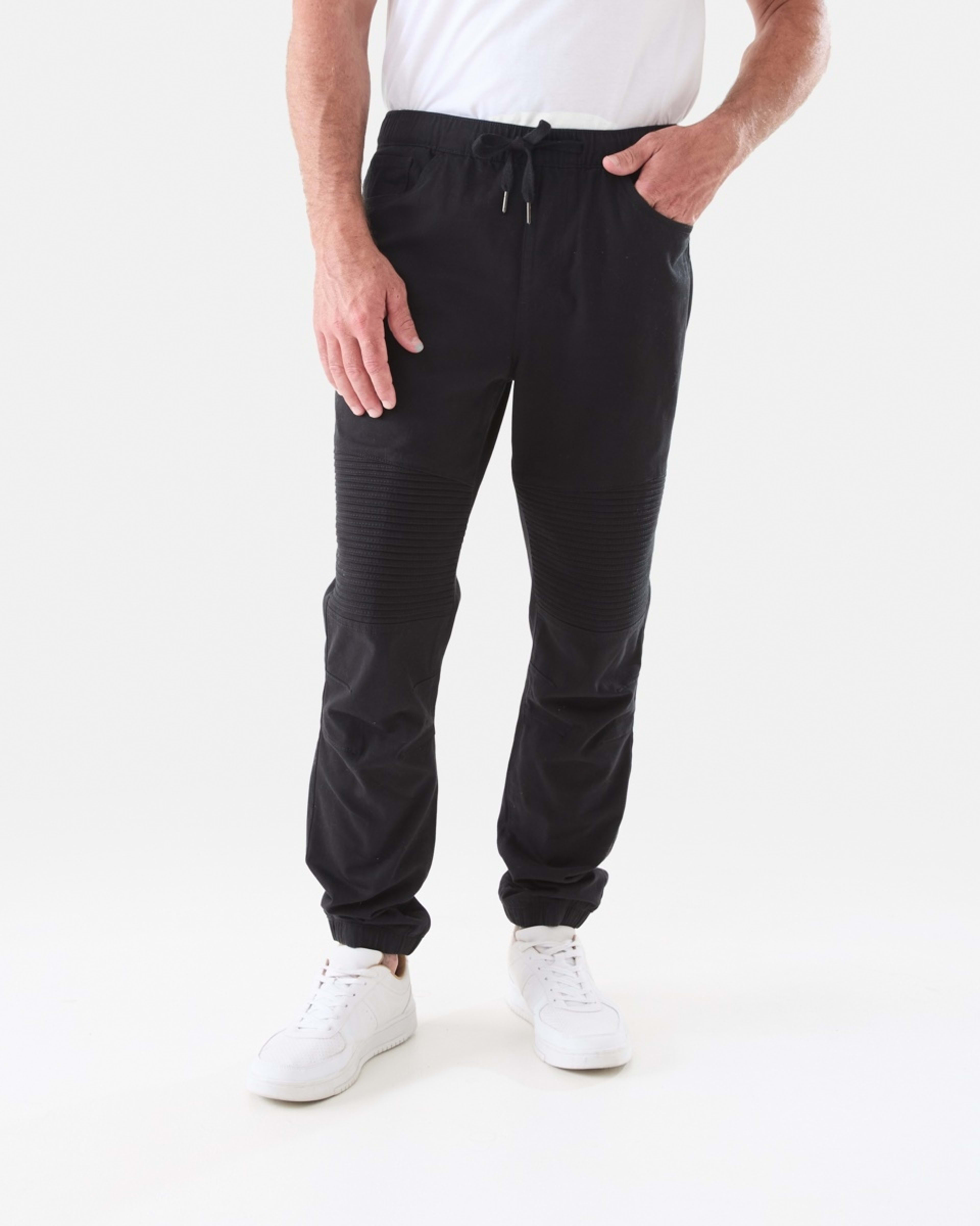 1 Elastic Waist Moto Joggers BLACK