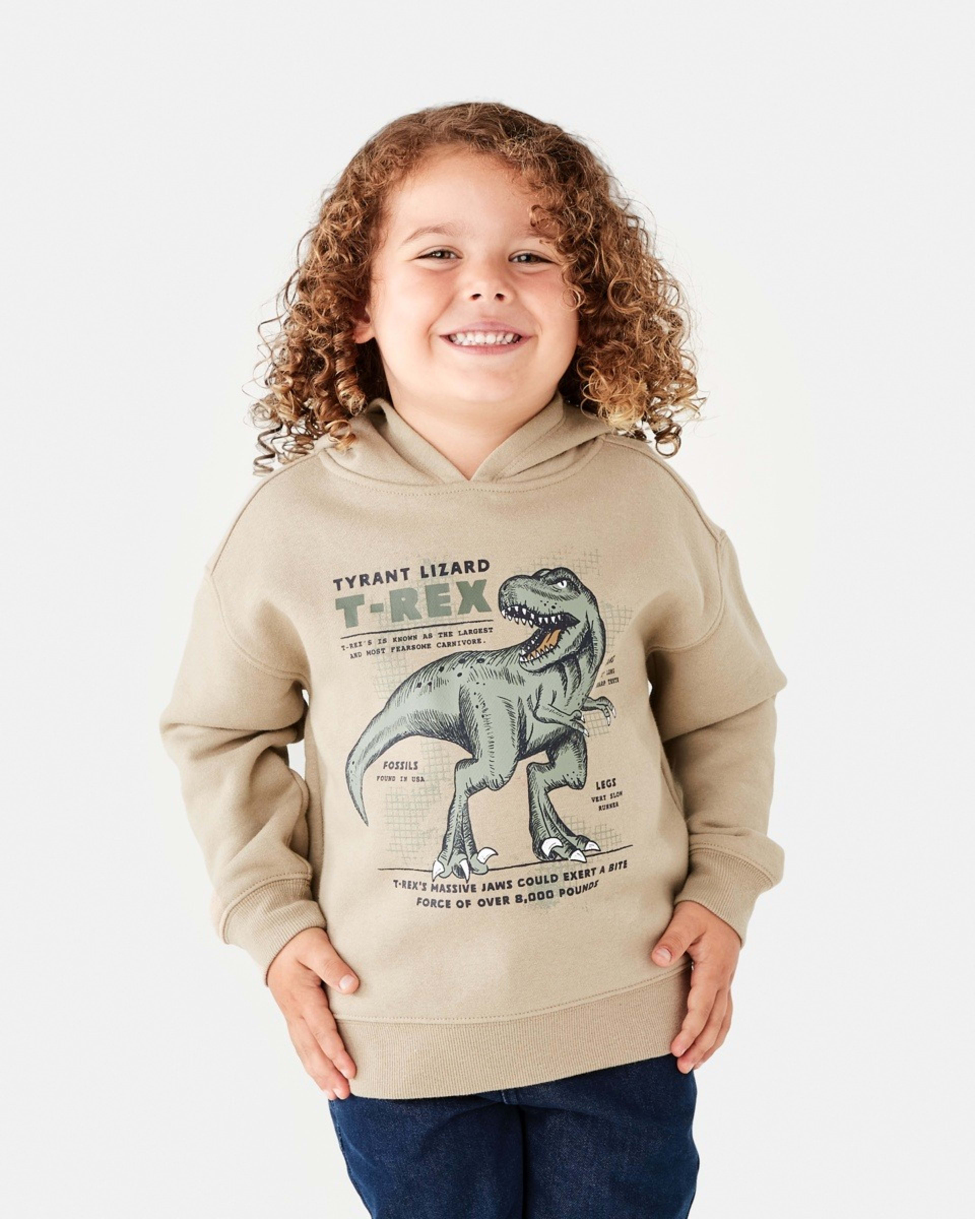 1 Print Hoodie Brn Dino, 1 of 8
