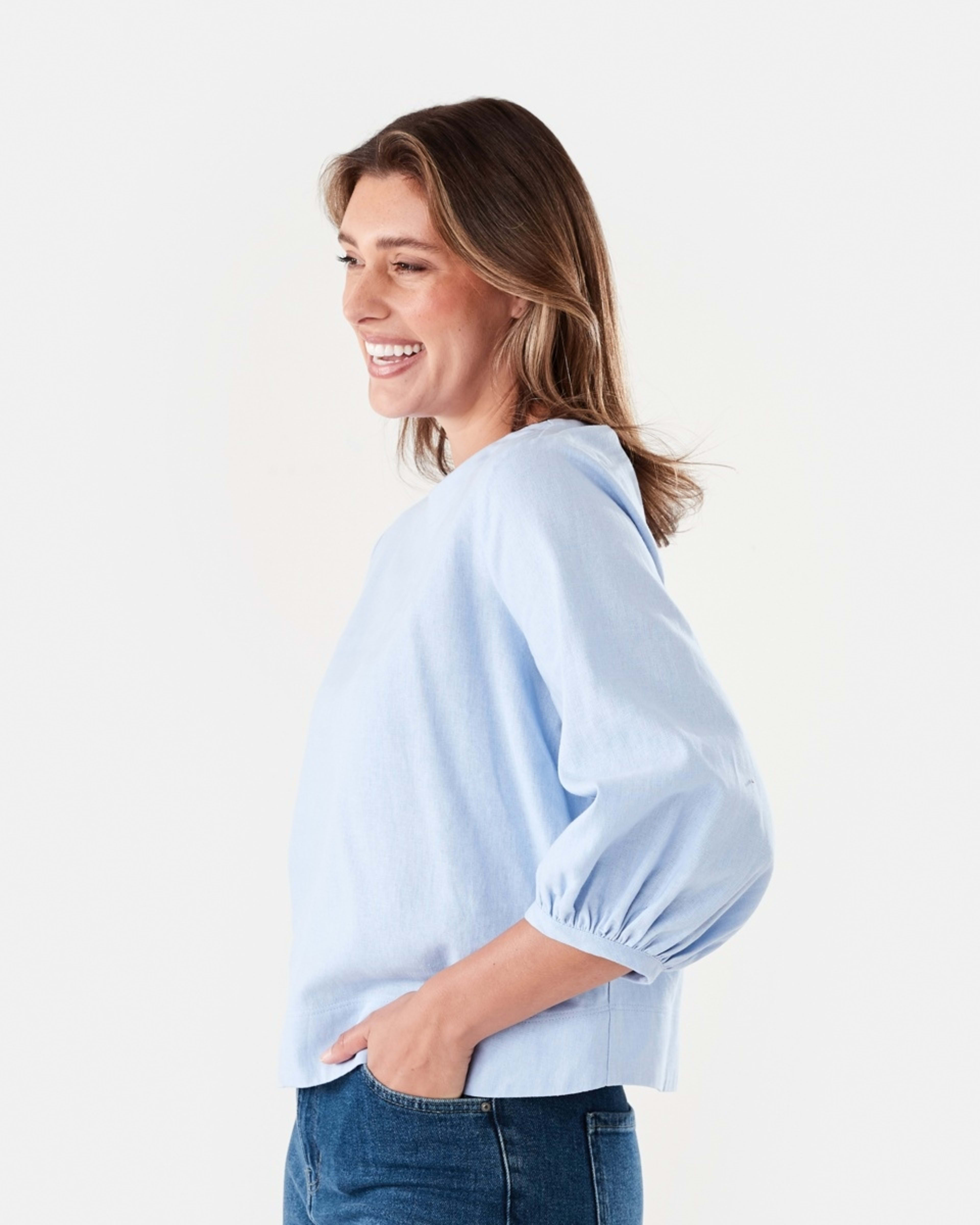 2 Long Sleeve Linen Blend Top BRUNI BLUE, 2 of 5