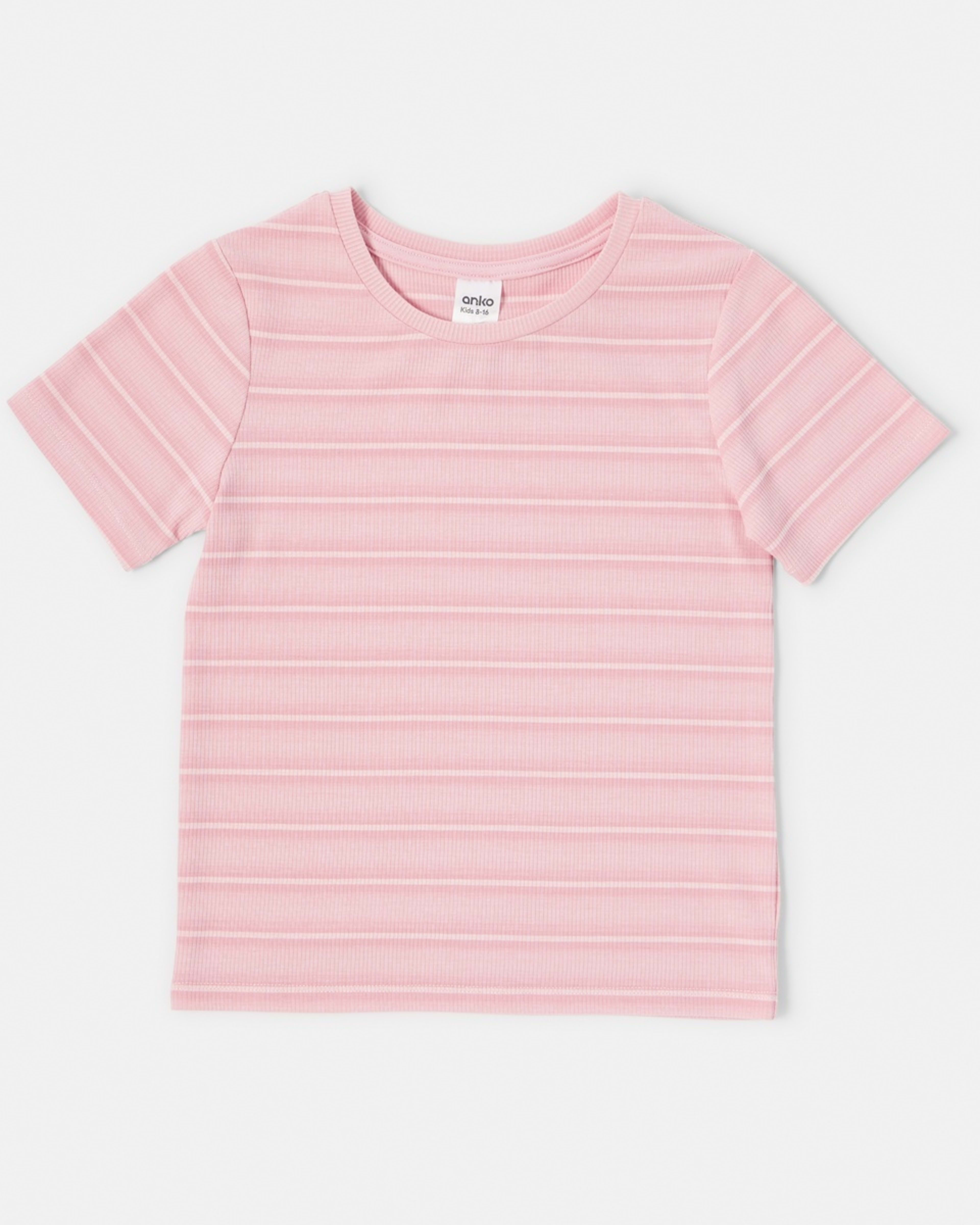 8 Short Sleeve Rib Top Pnk Stripe, 8 of 9
