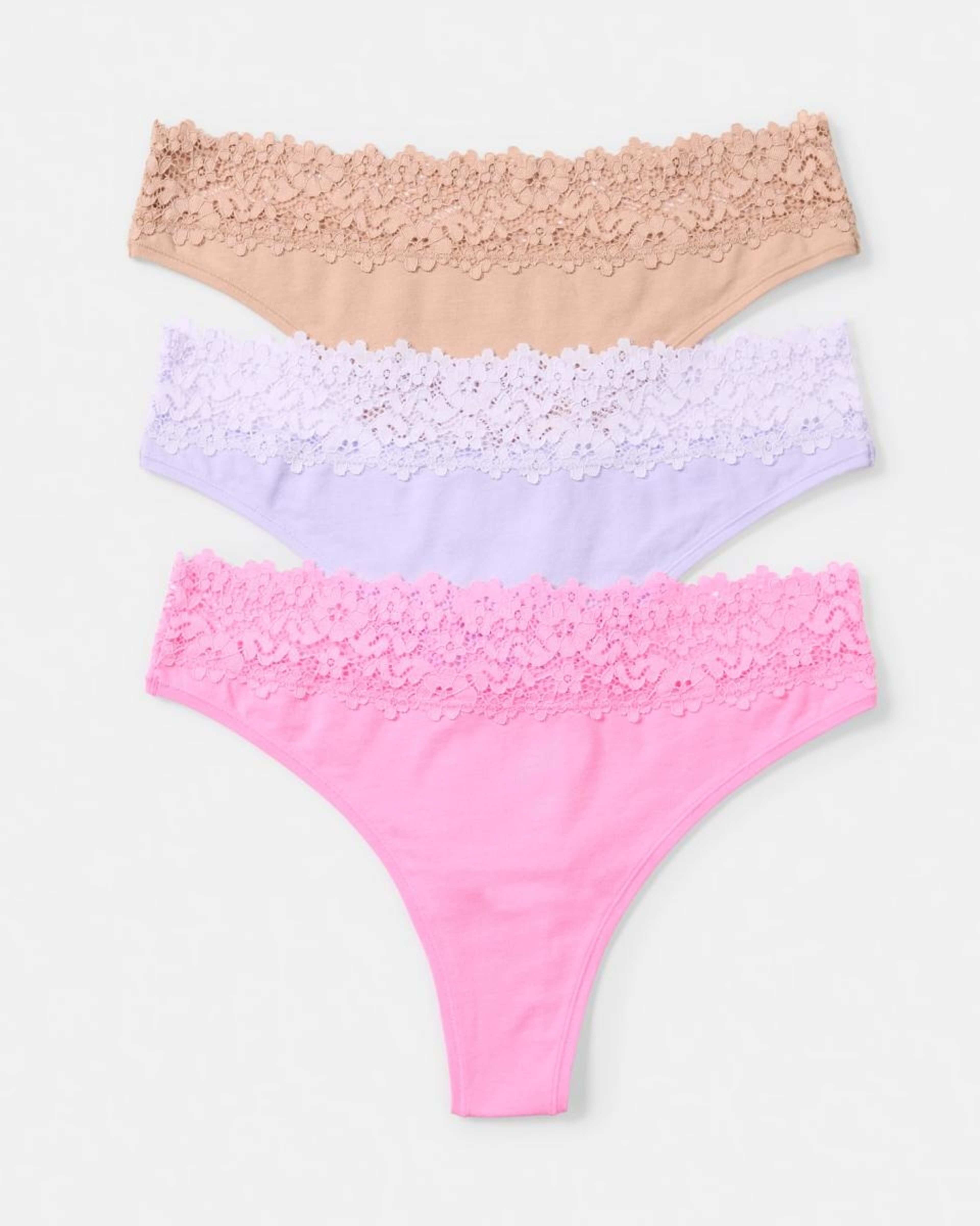 2 3 Pack Cotton Lace Tanga Briefs LIGHT FAWN, BRIGHT LAVENDER, FAIRY FLOSS, 2 of 8