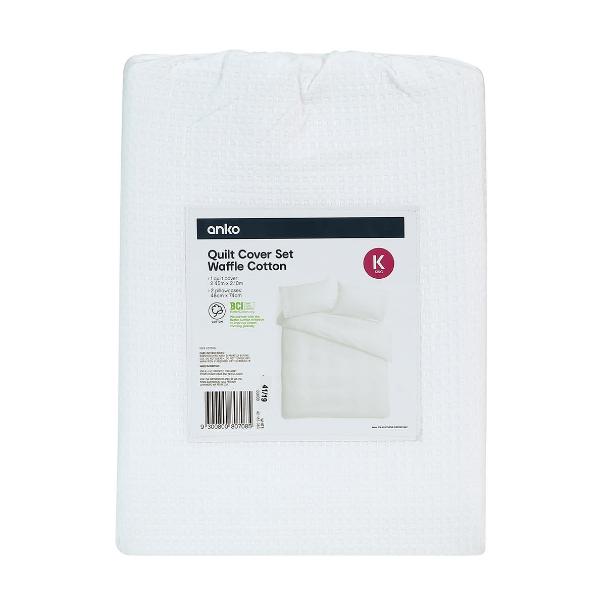 Waffle Cotton Quilt Cover Set King Bed, White Kmart