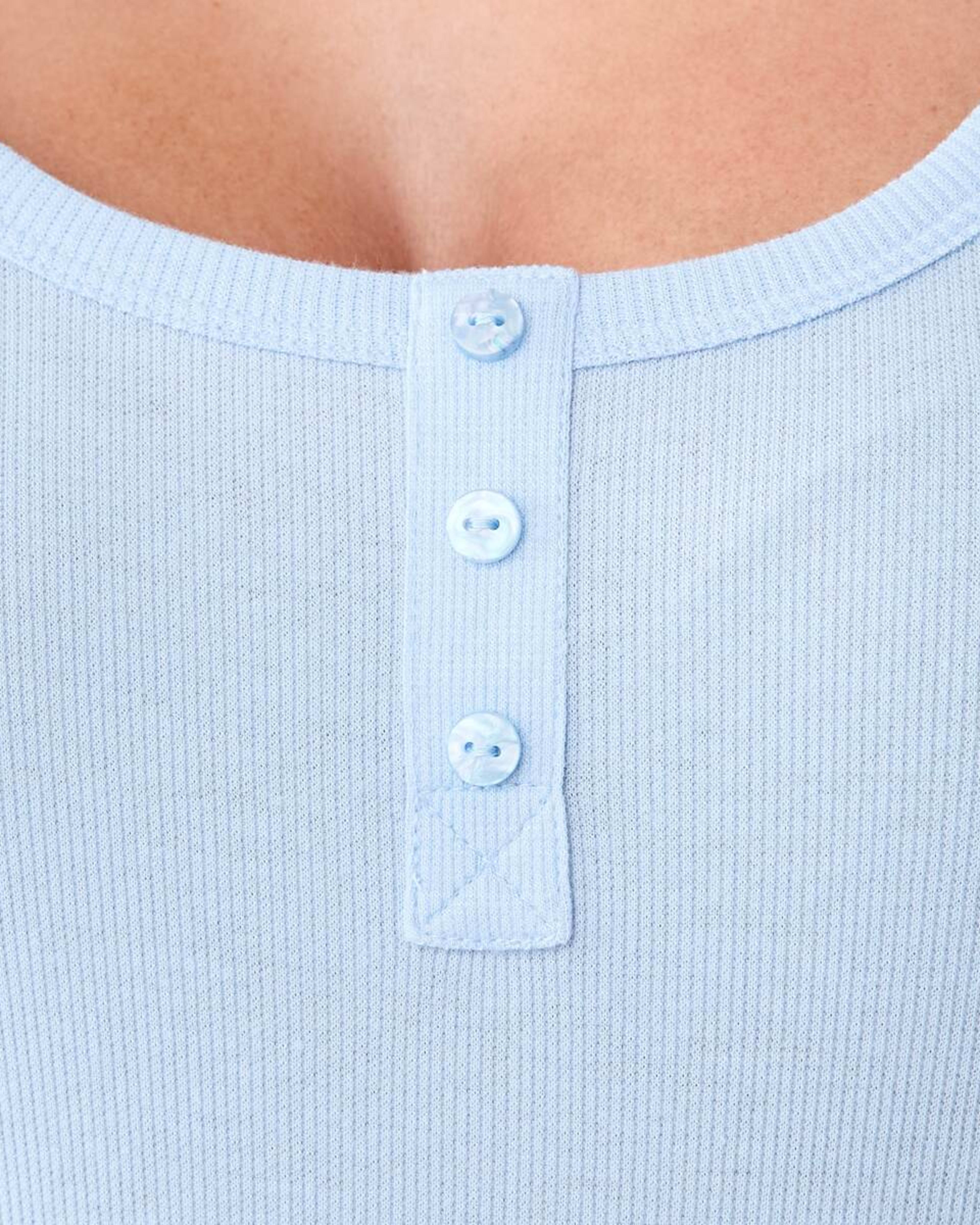 6 Long Sleeve Rib Henley Top Windy Blue, 6 of 6