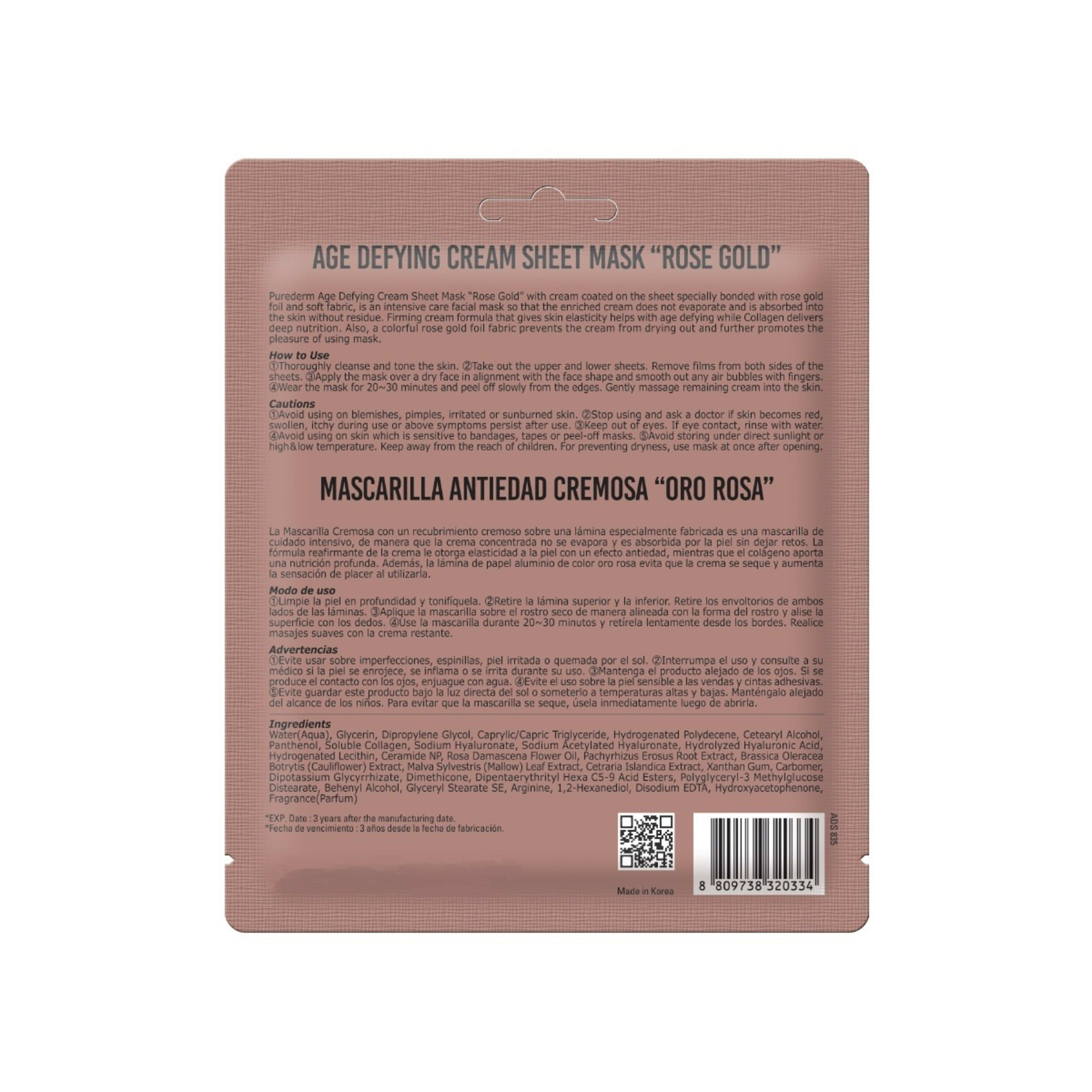 2 Purederm Age Defying Cream Sheet Mask 10g - Rose Gold, 2 of 2