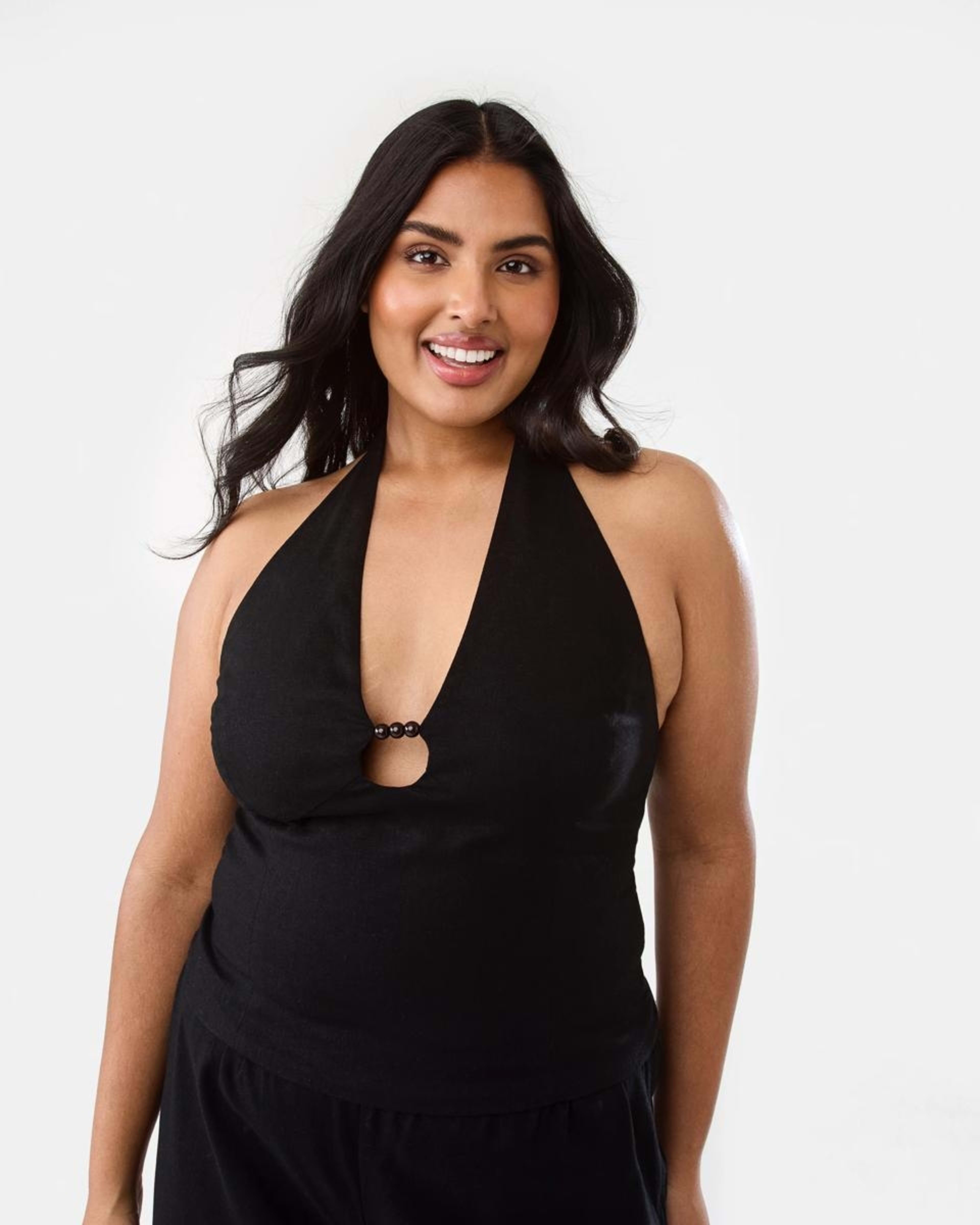 3 Linen Blend Beaded Top BLACK, 3 of 10