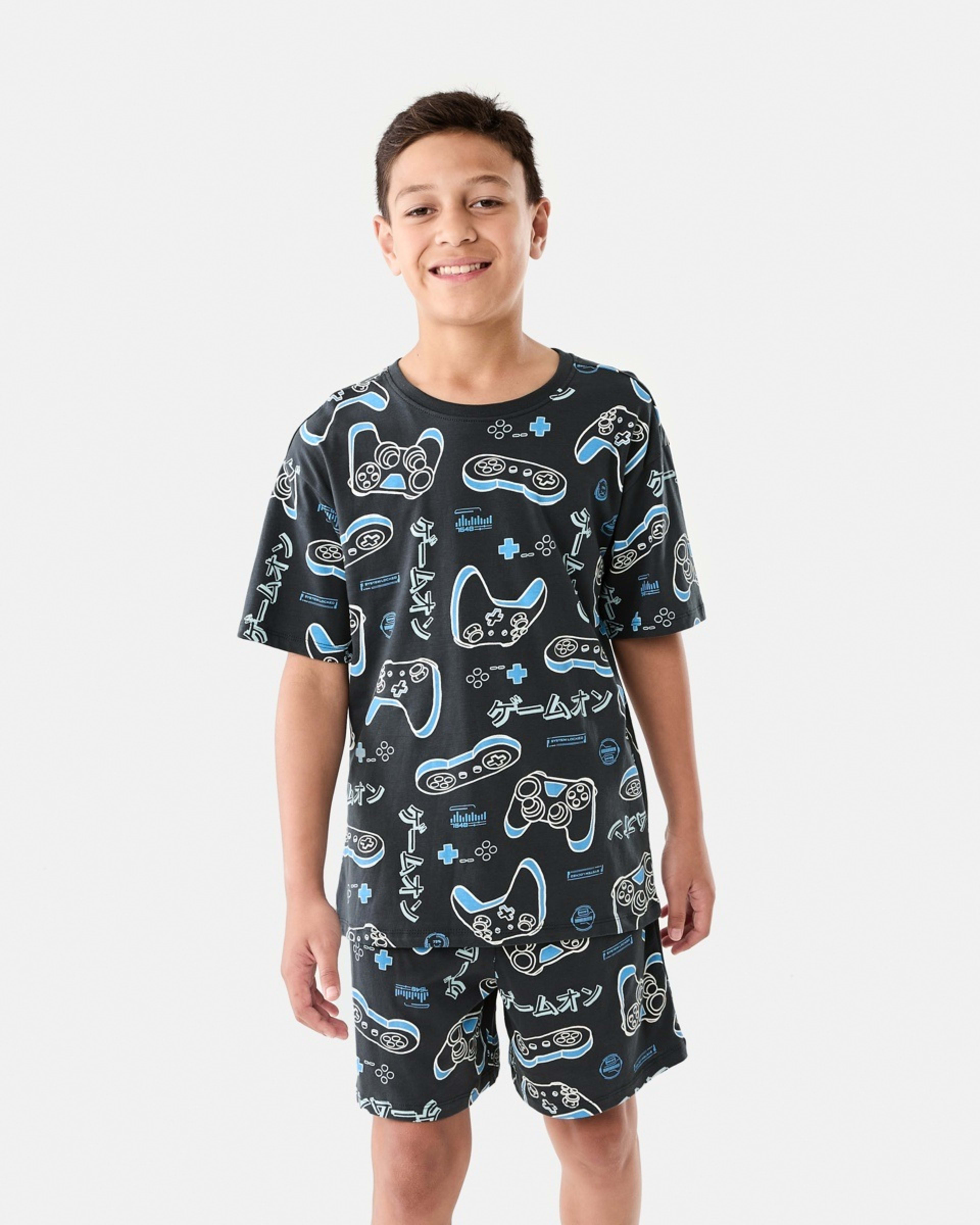1 Short Sleeve Jersey Pyjama Set GREY GAMING