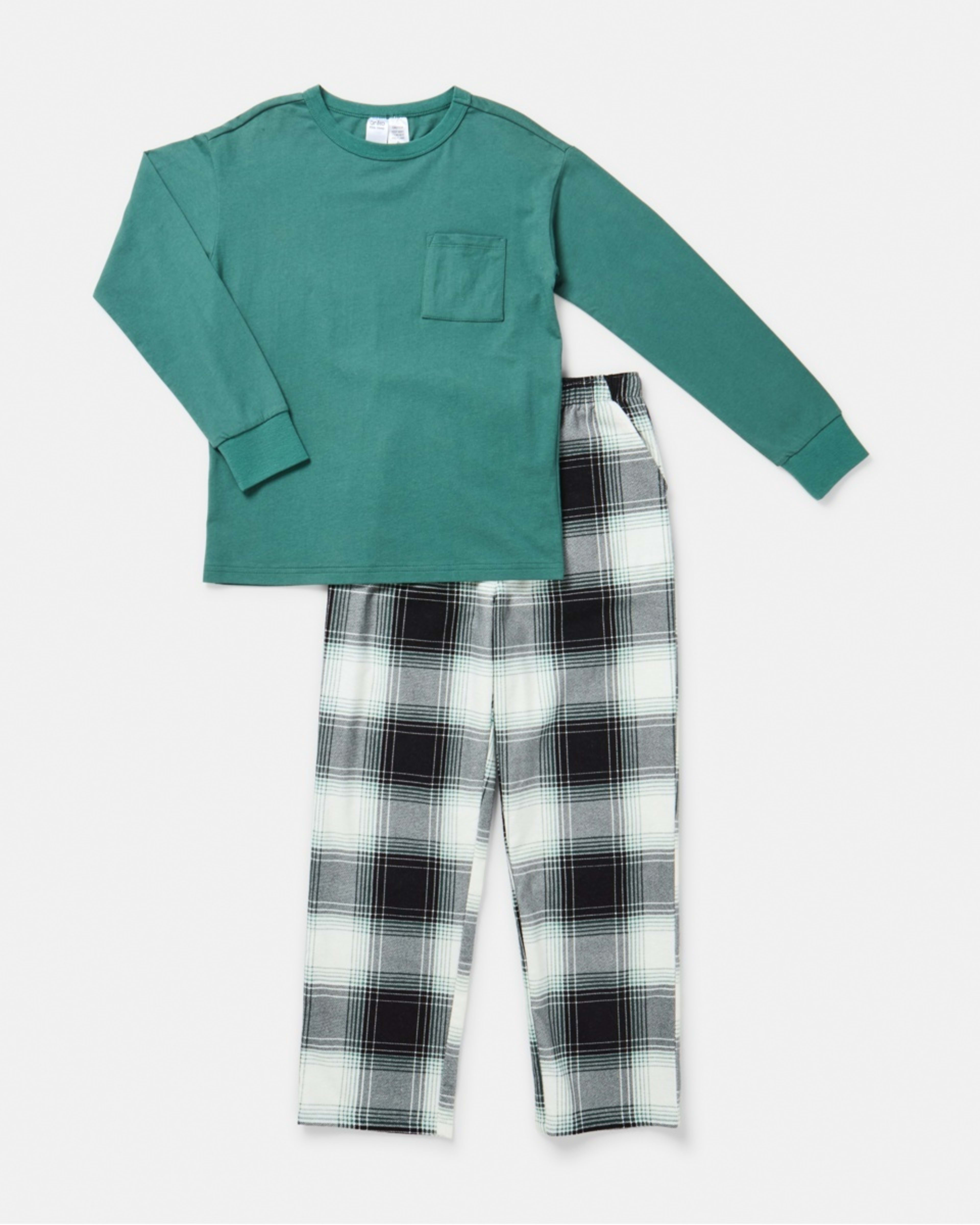 7 Knit Flannel Pyjama Set Blk Check, 7 of 10