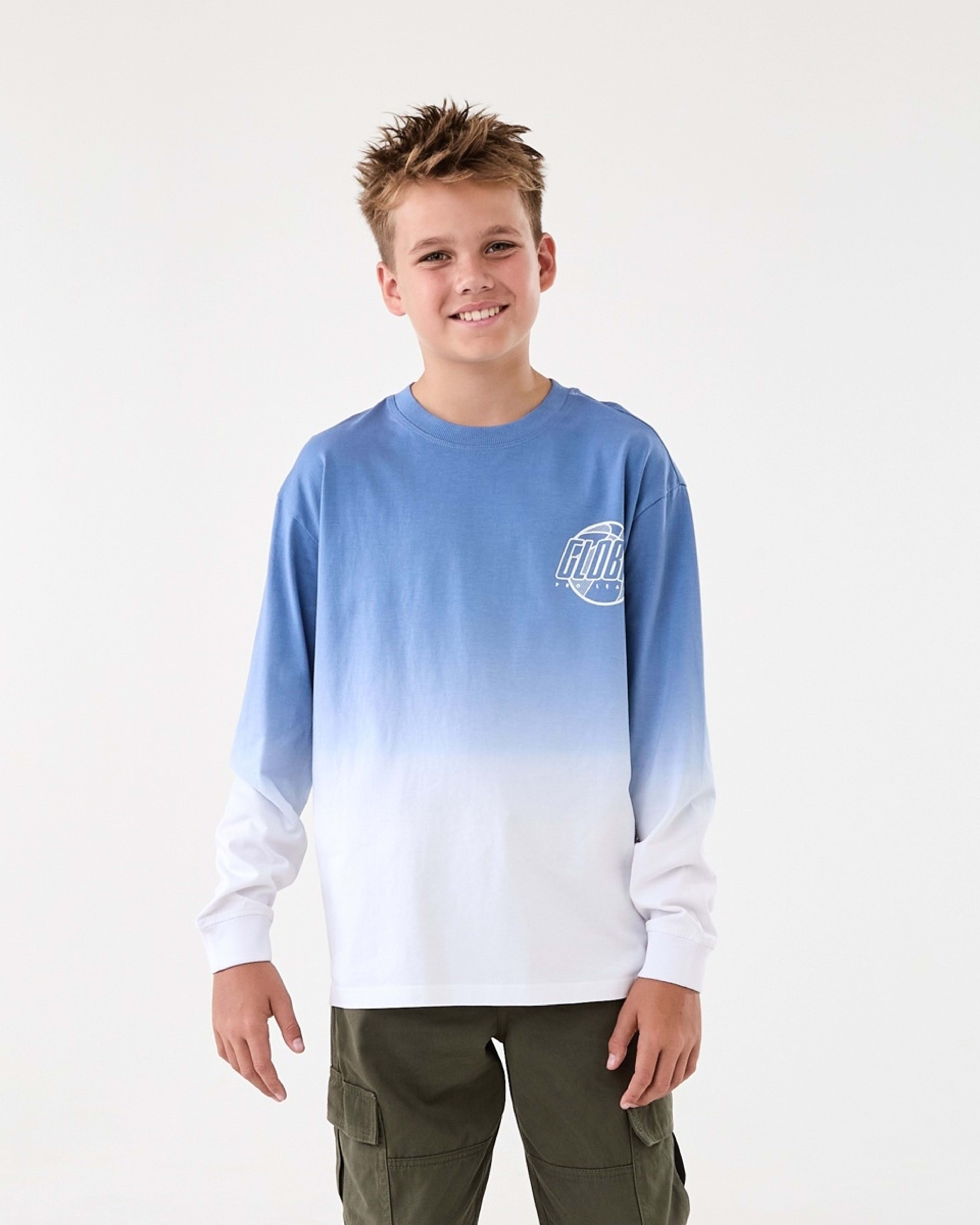1 Long Sleeve Cuff Skate Print T-shirt Ombre Steely Blue