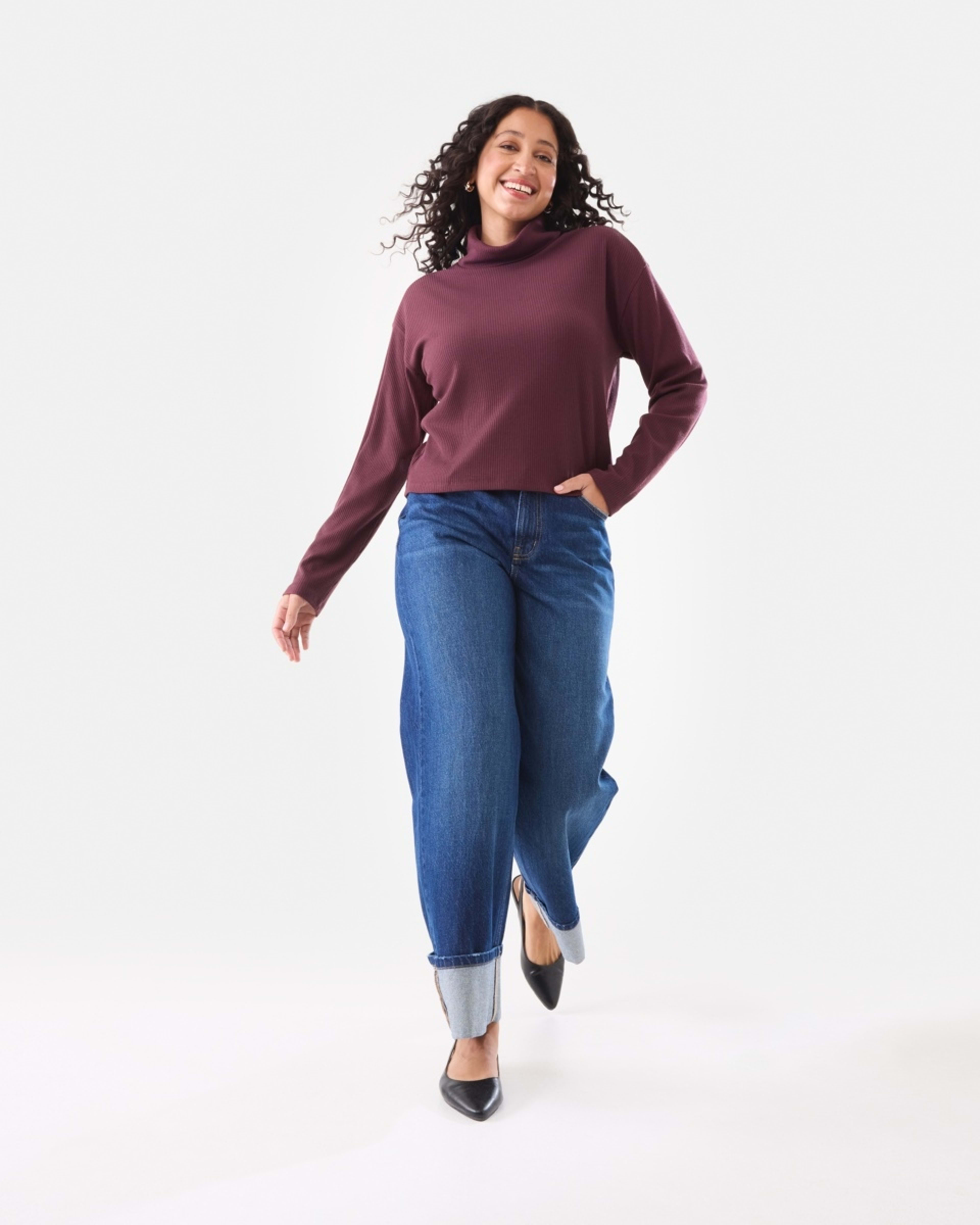 2 Long Sleeve Rib Turtleneck Top Mulberry, 2 of 7
