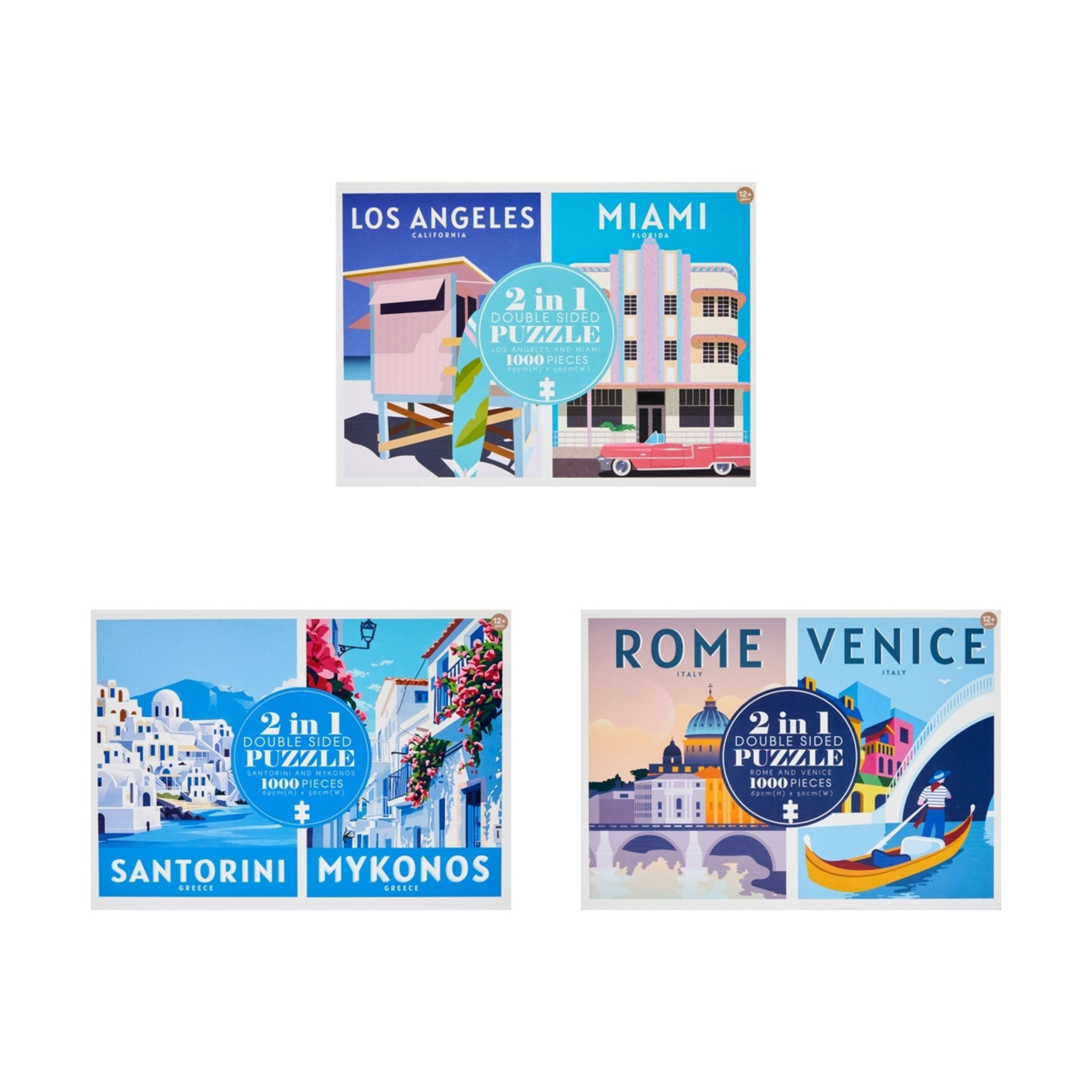 1 1000 Piece 2-in-1 Double Sided Travel Poster Jigsaw Puzzle - Assorted, 1 of 2