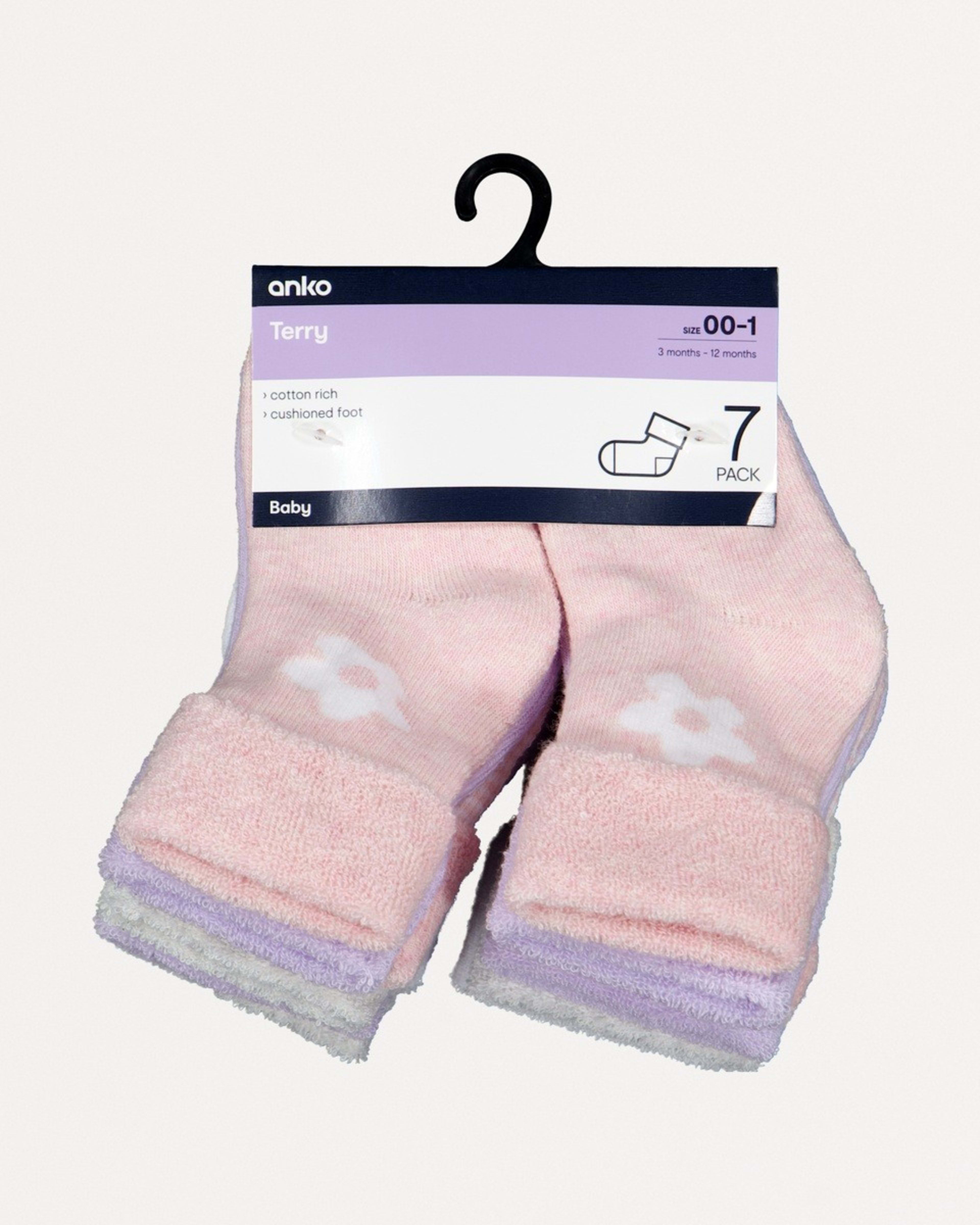 2 7 Pack Cotton Terry Socks Pur Flower, 2 of 2