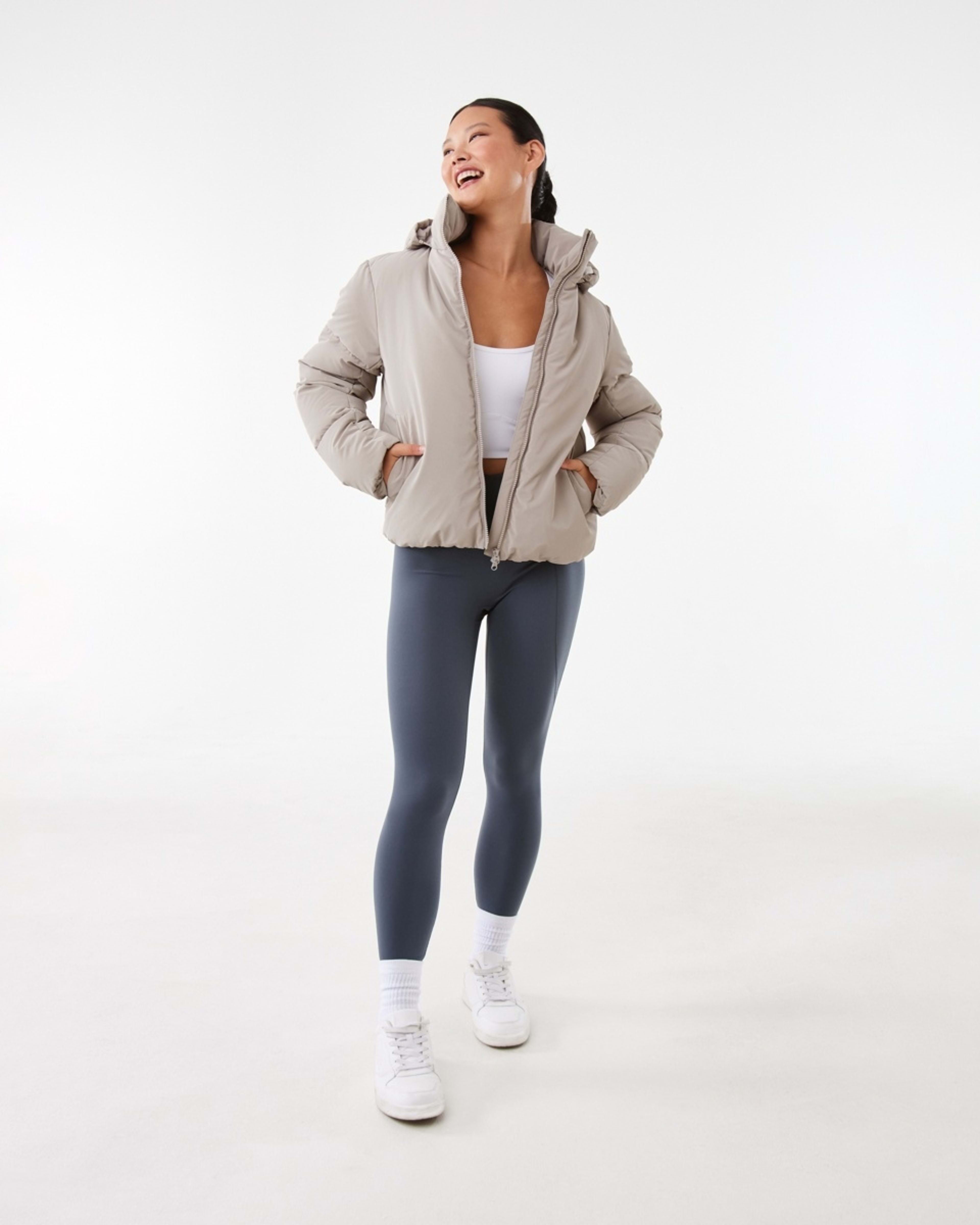 2 Active Womens Mid Length Puffer Jacket Porp Gry, 2 of 8