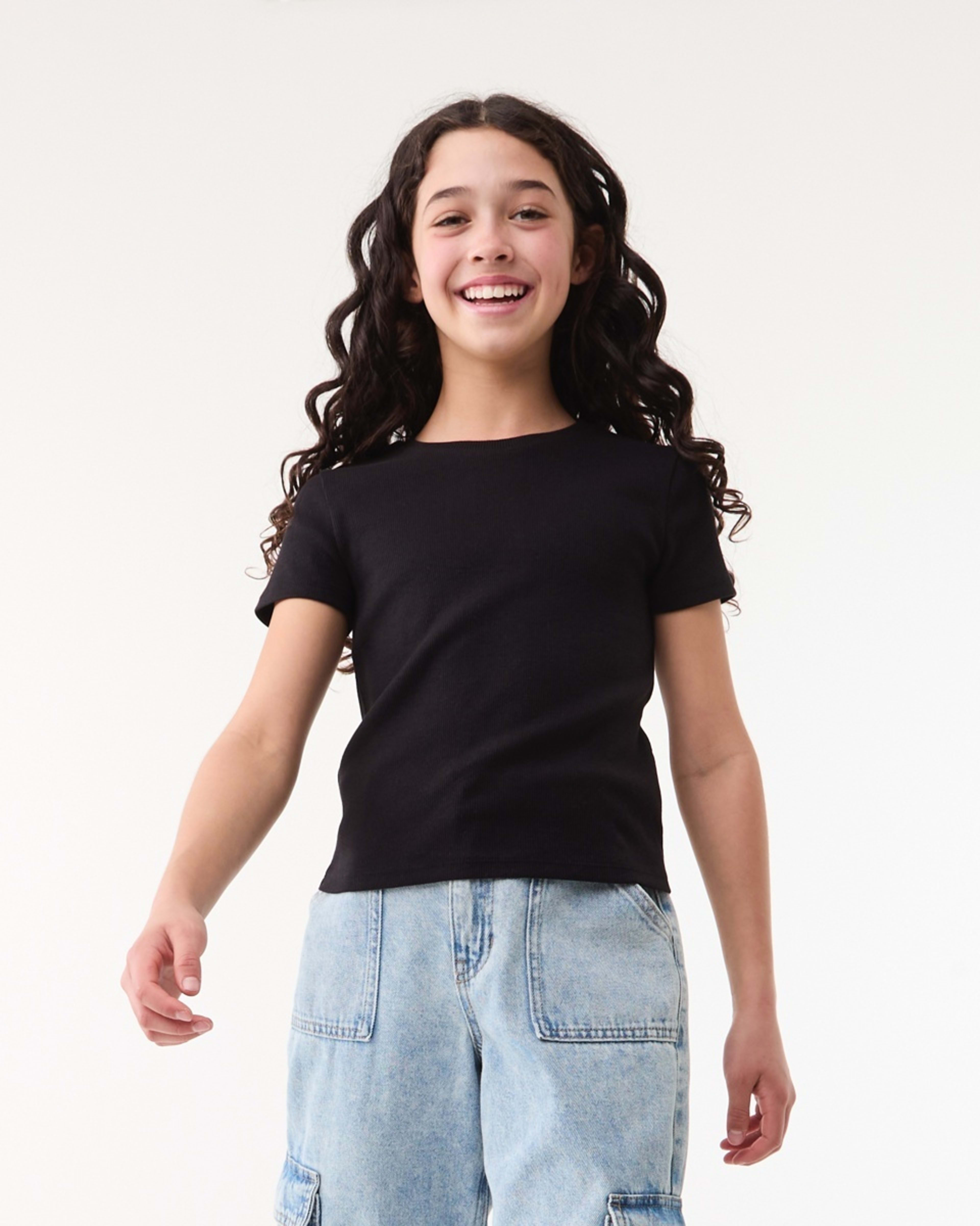 1 Short Sleeve Rib Top BLACK