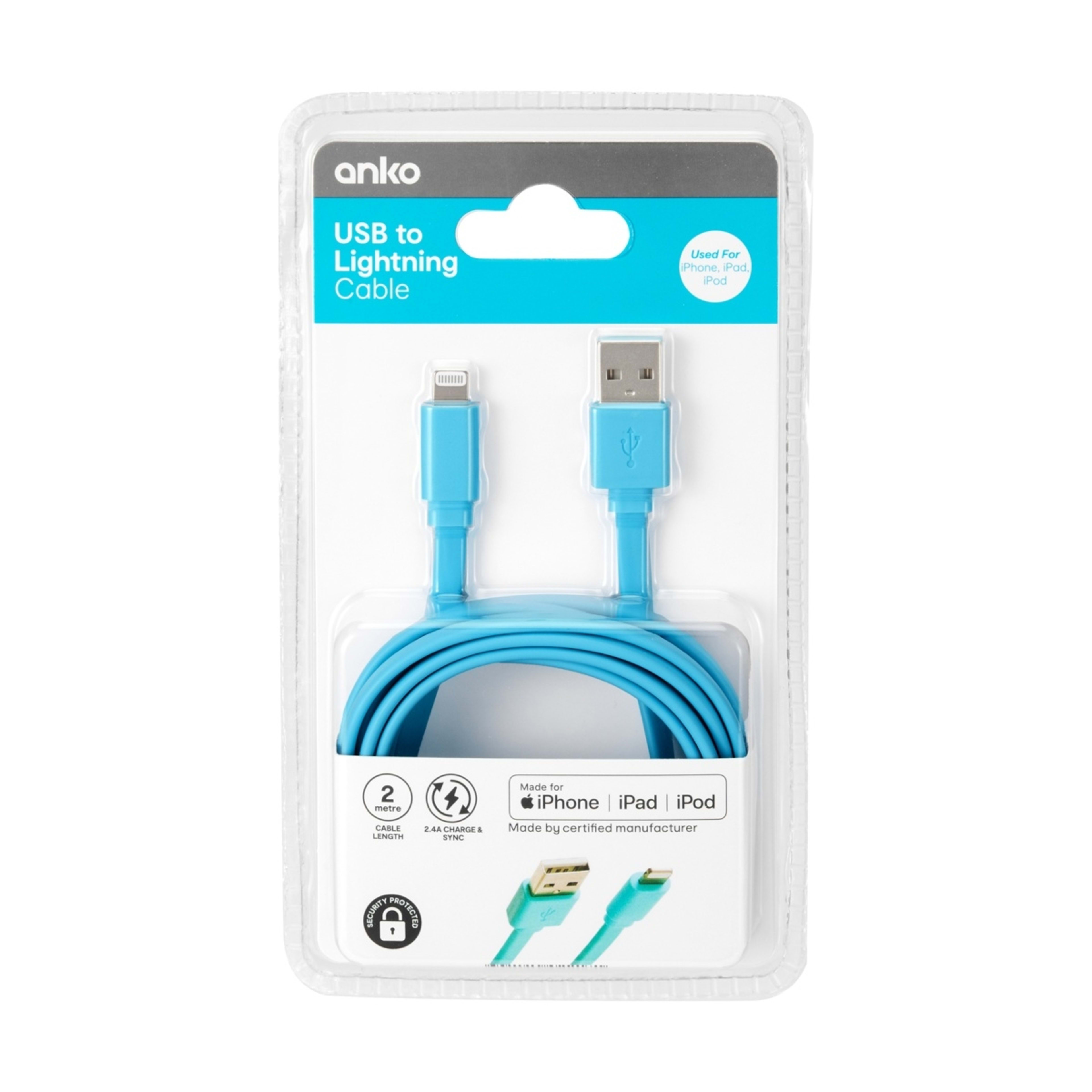 6 USB to Lightning Cable - 2m, Teal, 6 of 6