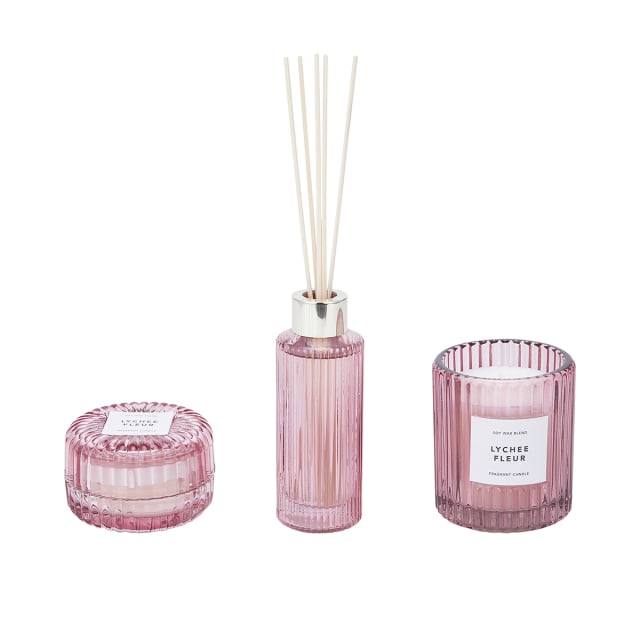 Lychee Fleur Fragrant Candles and Reed Diffuser Set Kmart