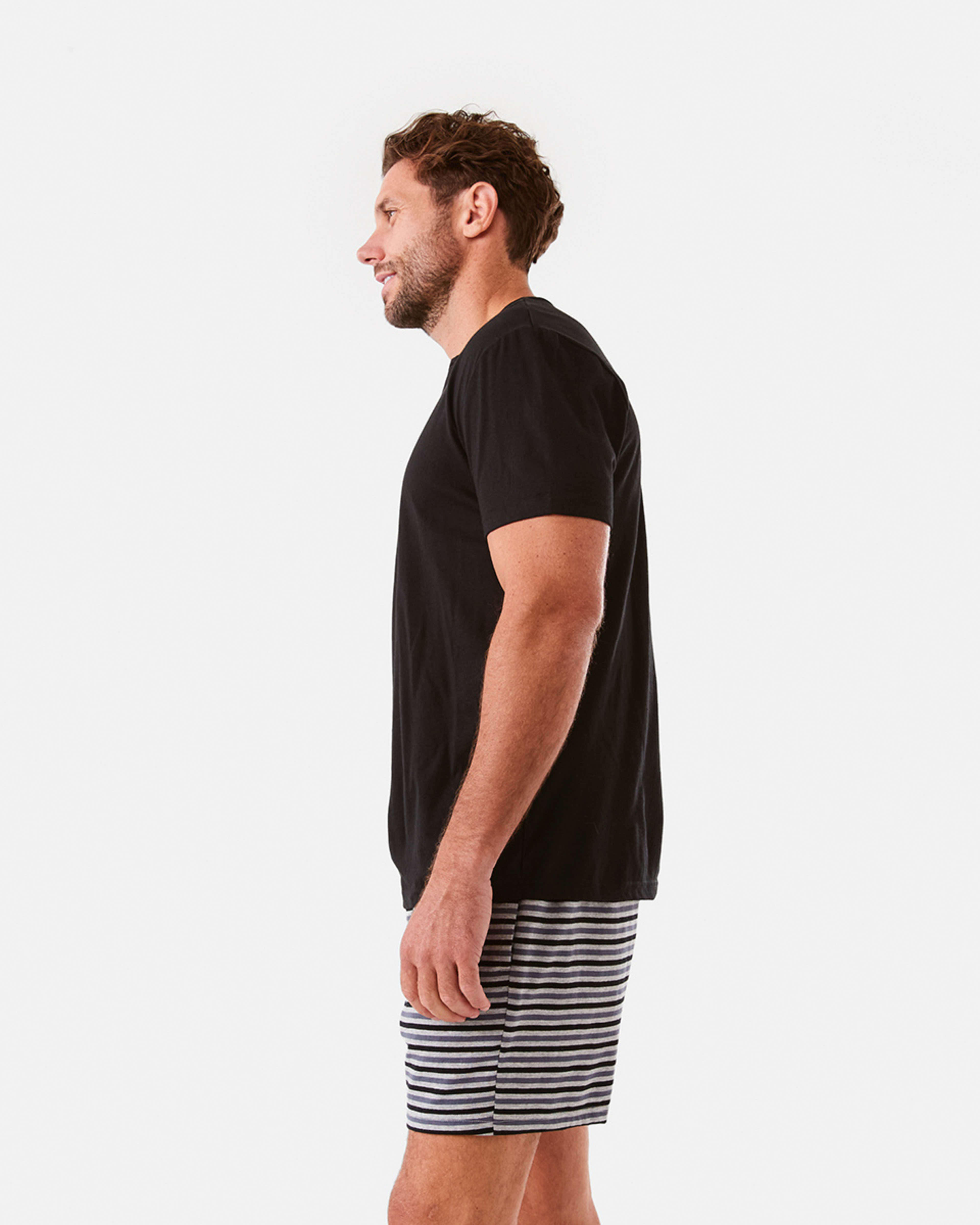 2 Short Sleeve Henley Neck Knit Pyjama Set Horiznstrp, 2 of 9