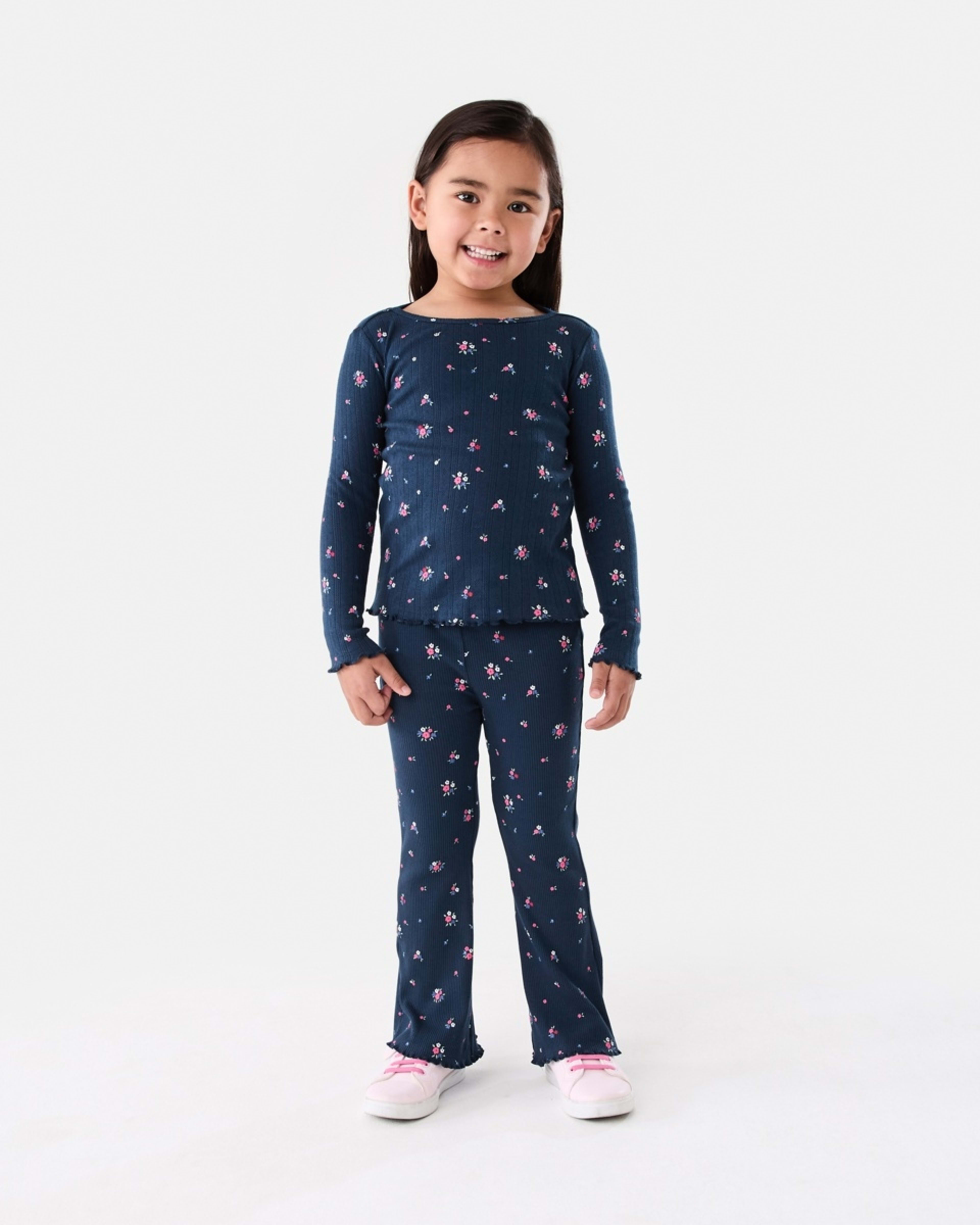 6 Long Sleeve Rib T-shirt Ditsy Floral Bouquet Navy, 6 of 9