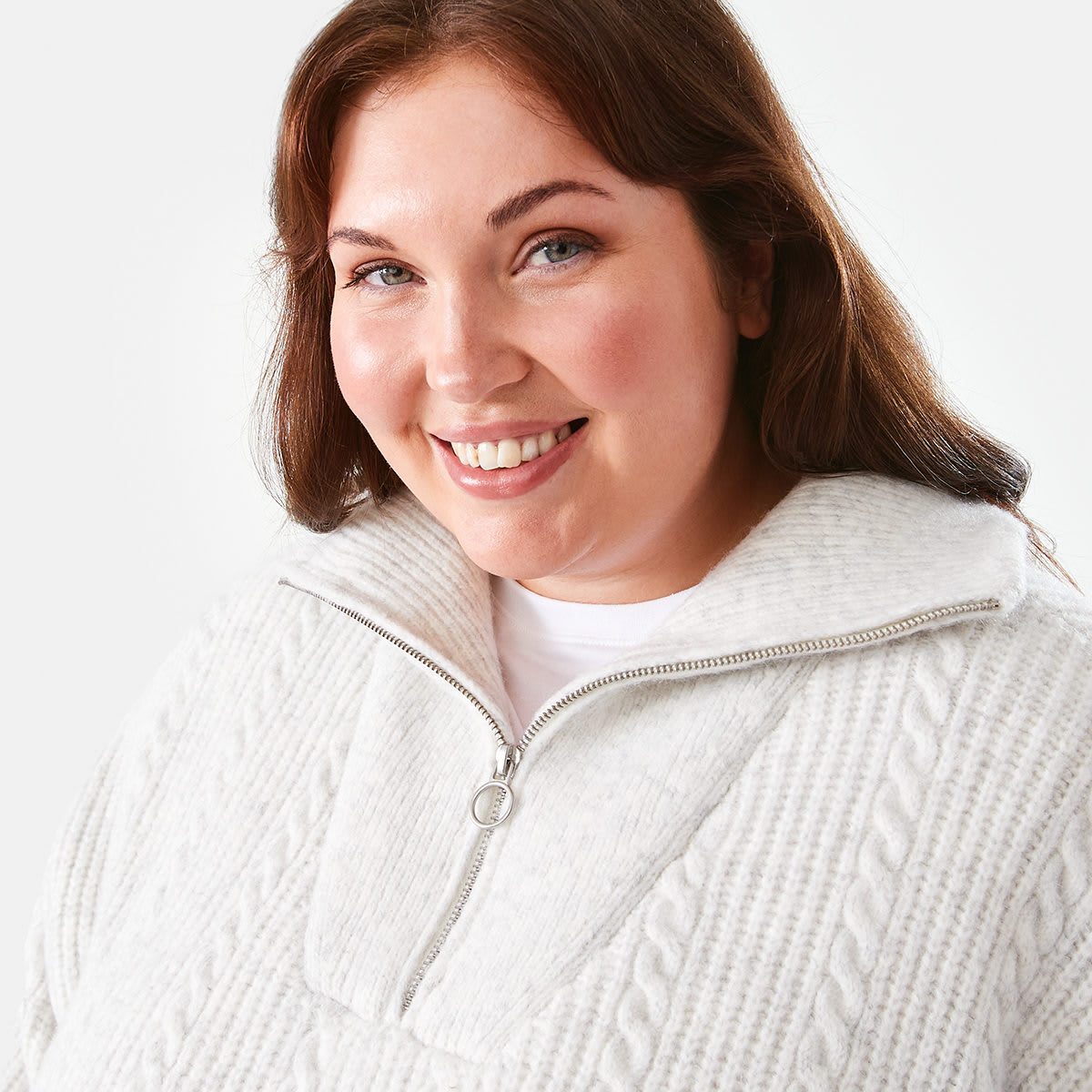 Curve Long Sleeve Quarter Zip Cable Jumper Kmart