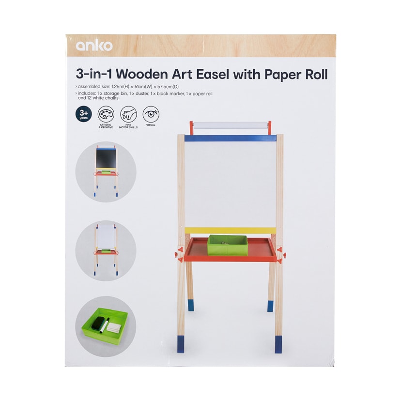 3in1 Wooden Art Easel with Paper Kmart