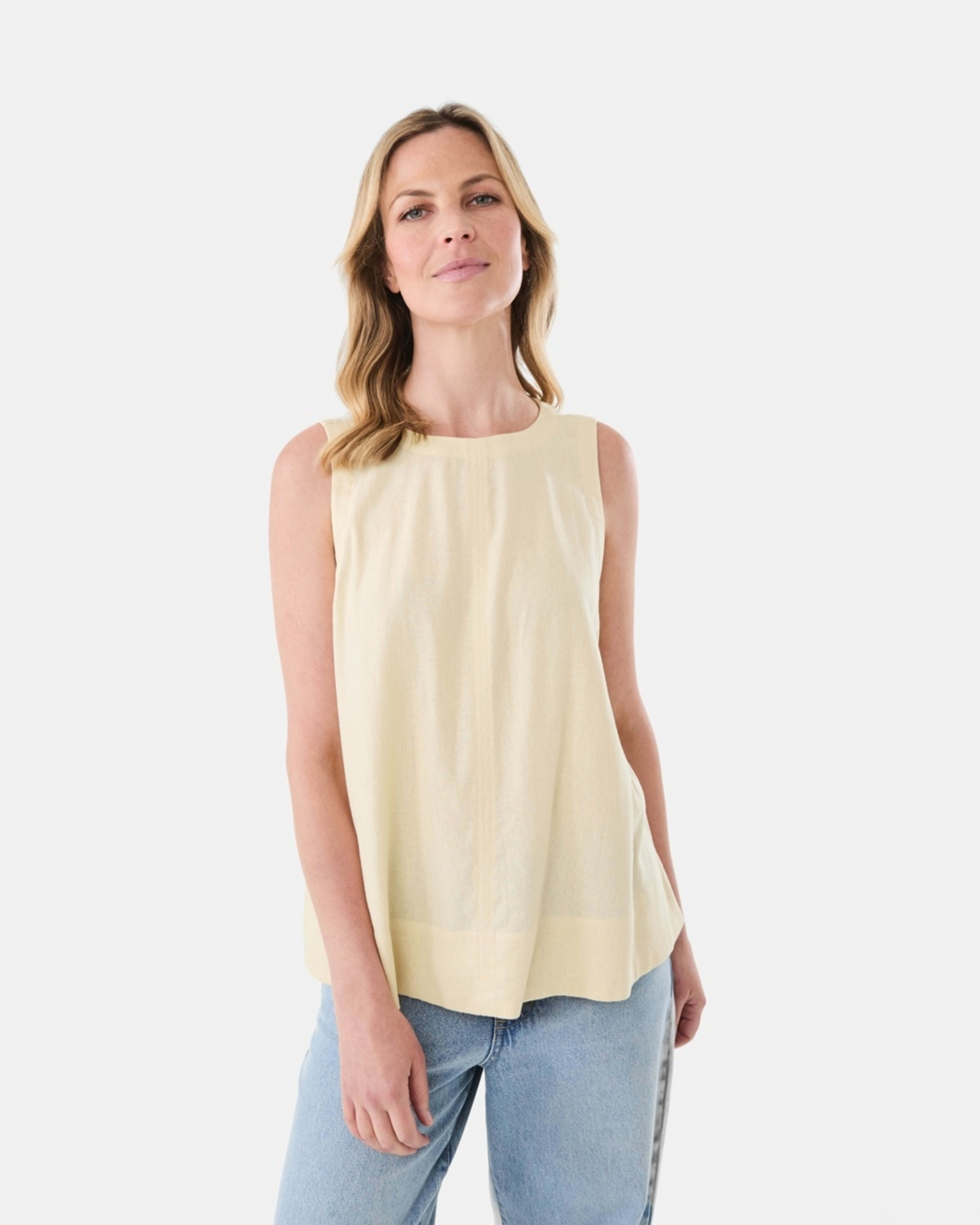 1 Sleeveless Linen Blend Swing Top Ylw Straw, 1 of 6