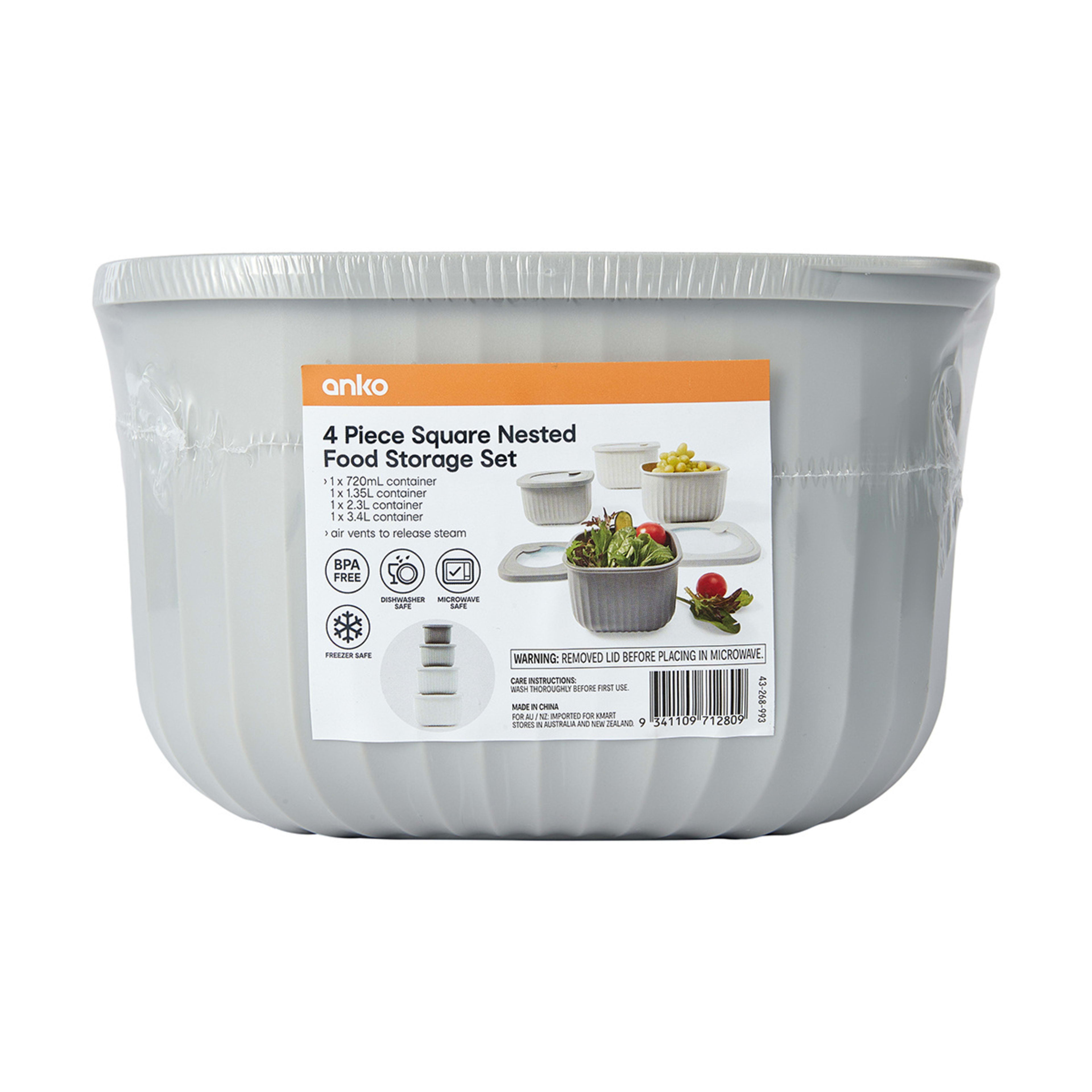 10 4 Piece Square Nested Food Storage Set - Grey, 10 of 10