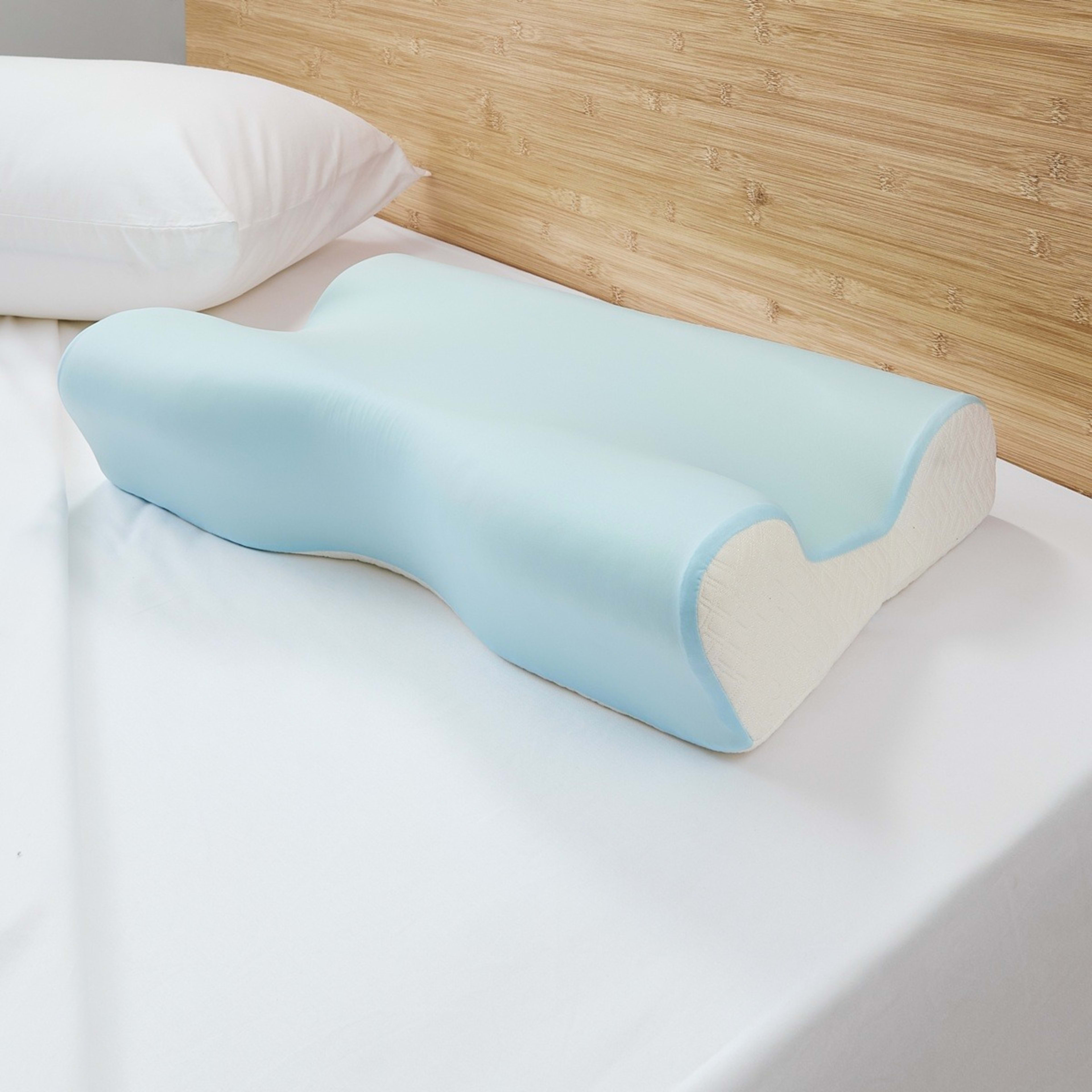 5 Ergonomic Memory Foam Pillow - Medium Profile, Blue and White, 5 of 10