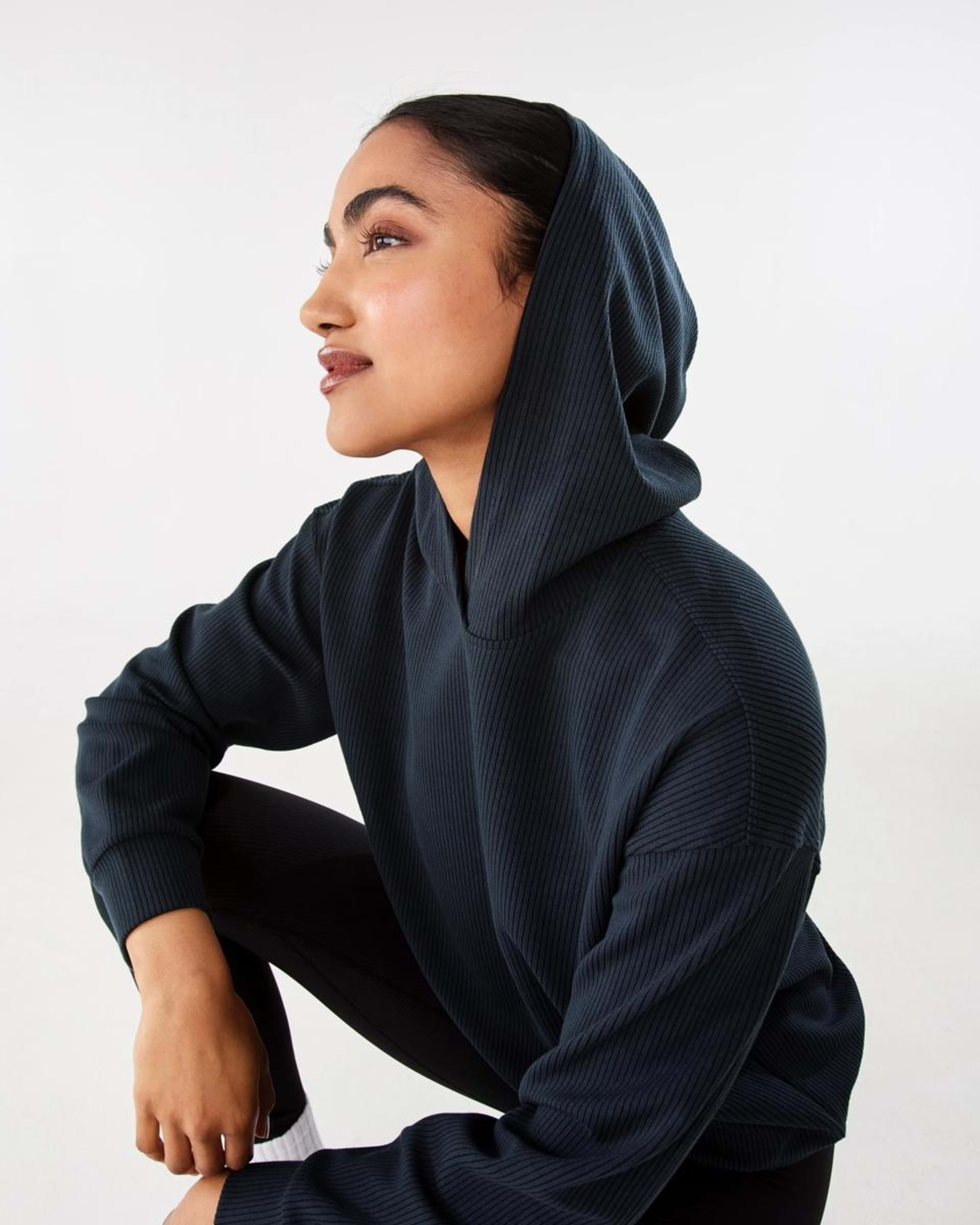 7 Active Womens Ribbed Scuba Hoodie WASHED BLACK, 7 of 10
