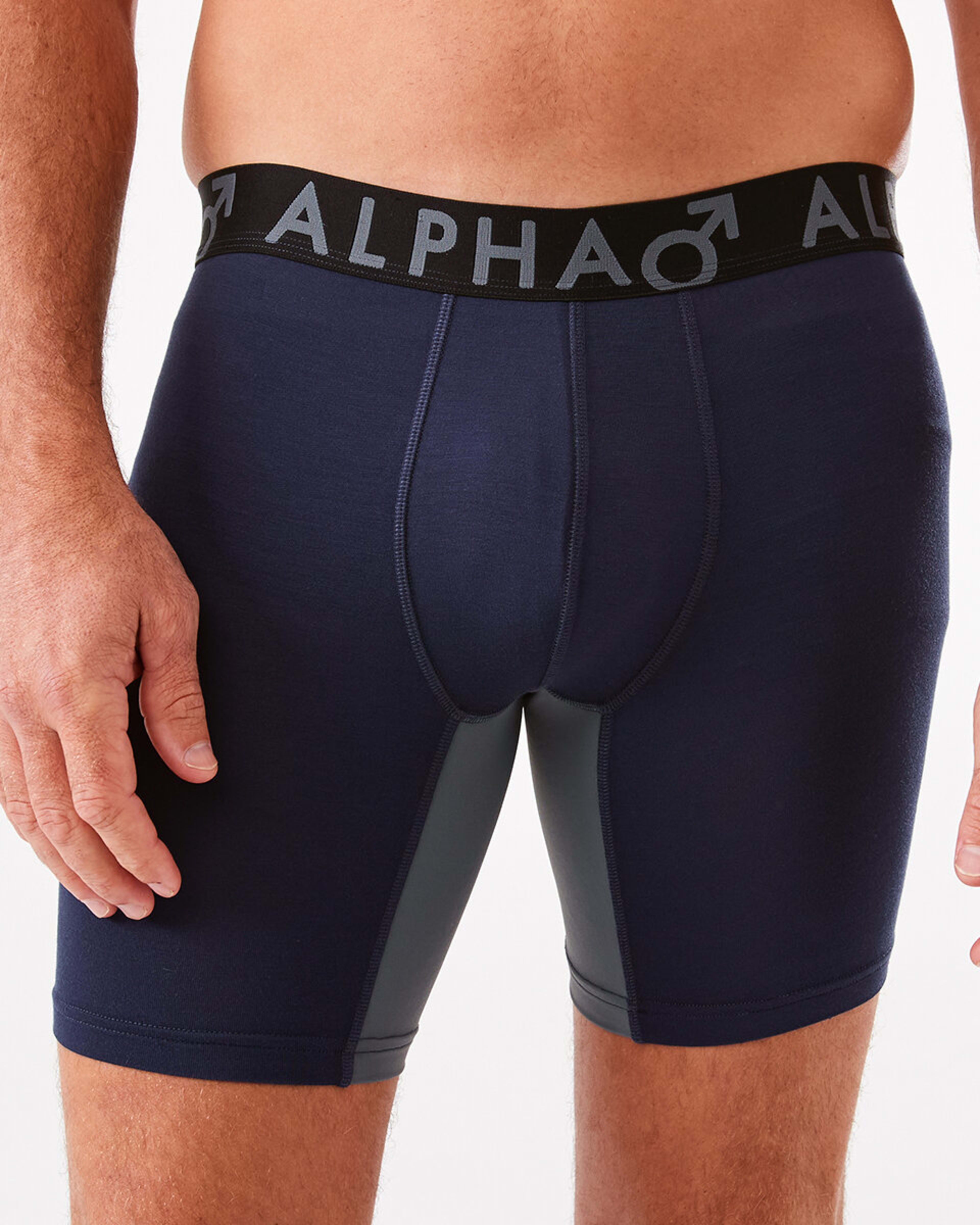 1 Bamboo Mid Length Trunks with Glide Panels DEPTHS BLUE, 1 of 5