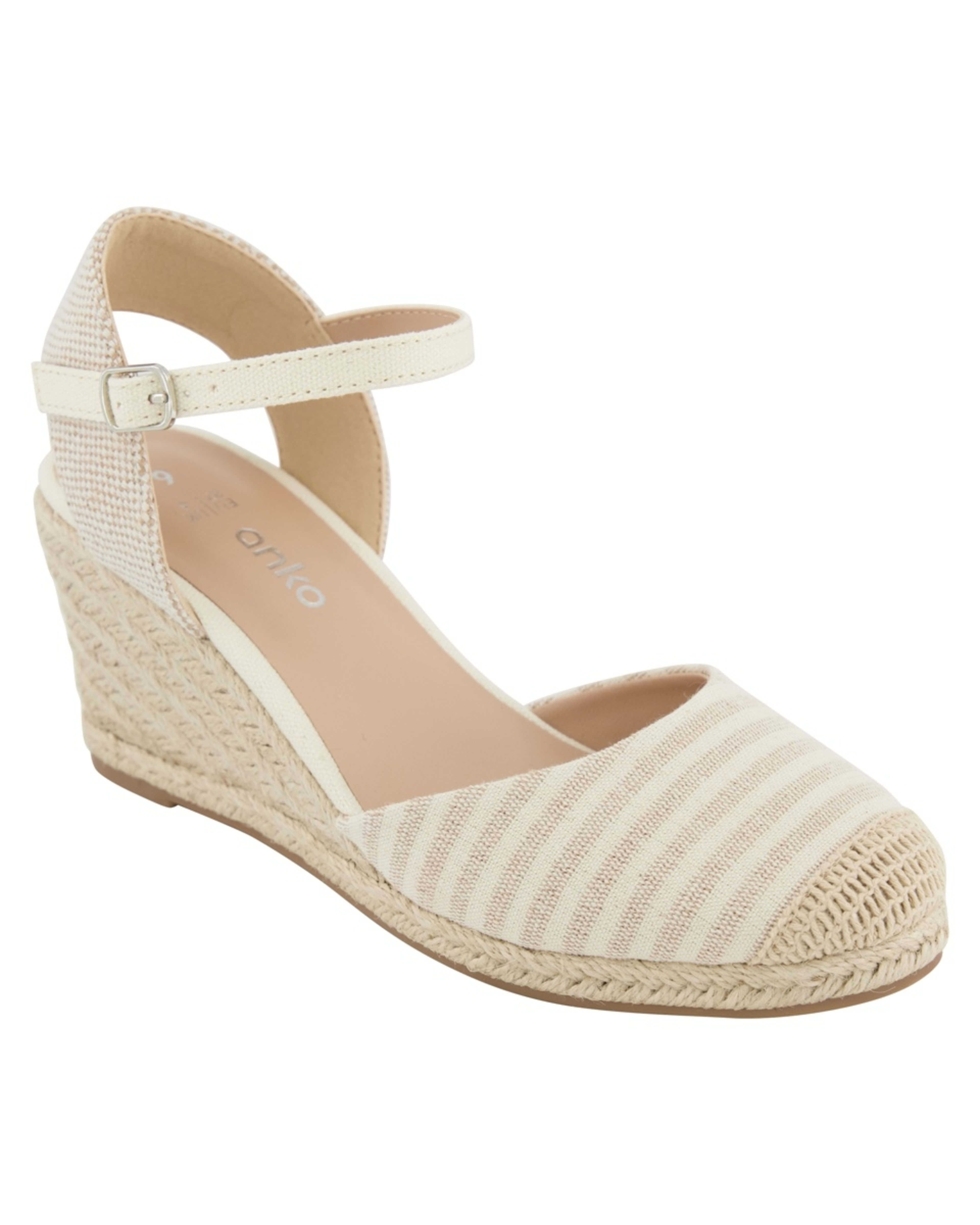 1 Casual Espadrille Closed Toe Wedge Heels Natural