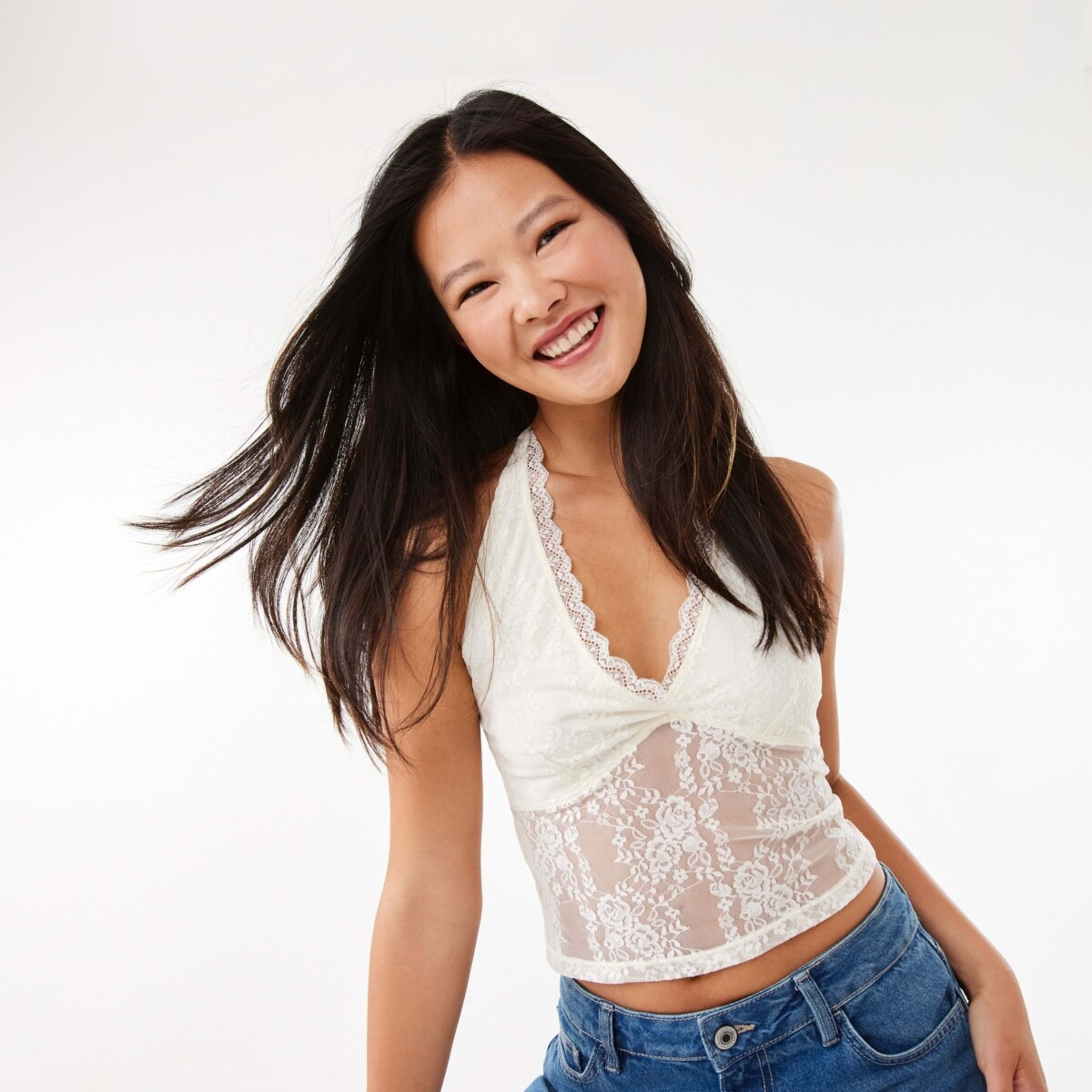 1 Sleeveless Lace Halter Top Prtn White, 1 of 10