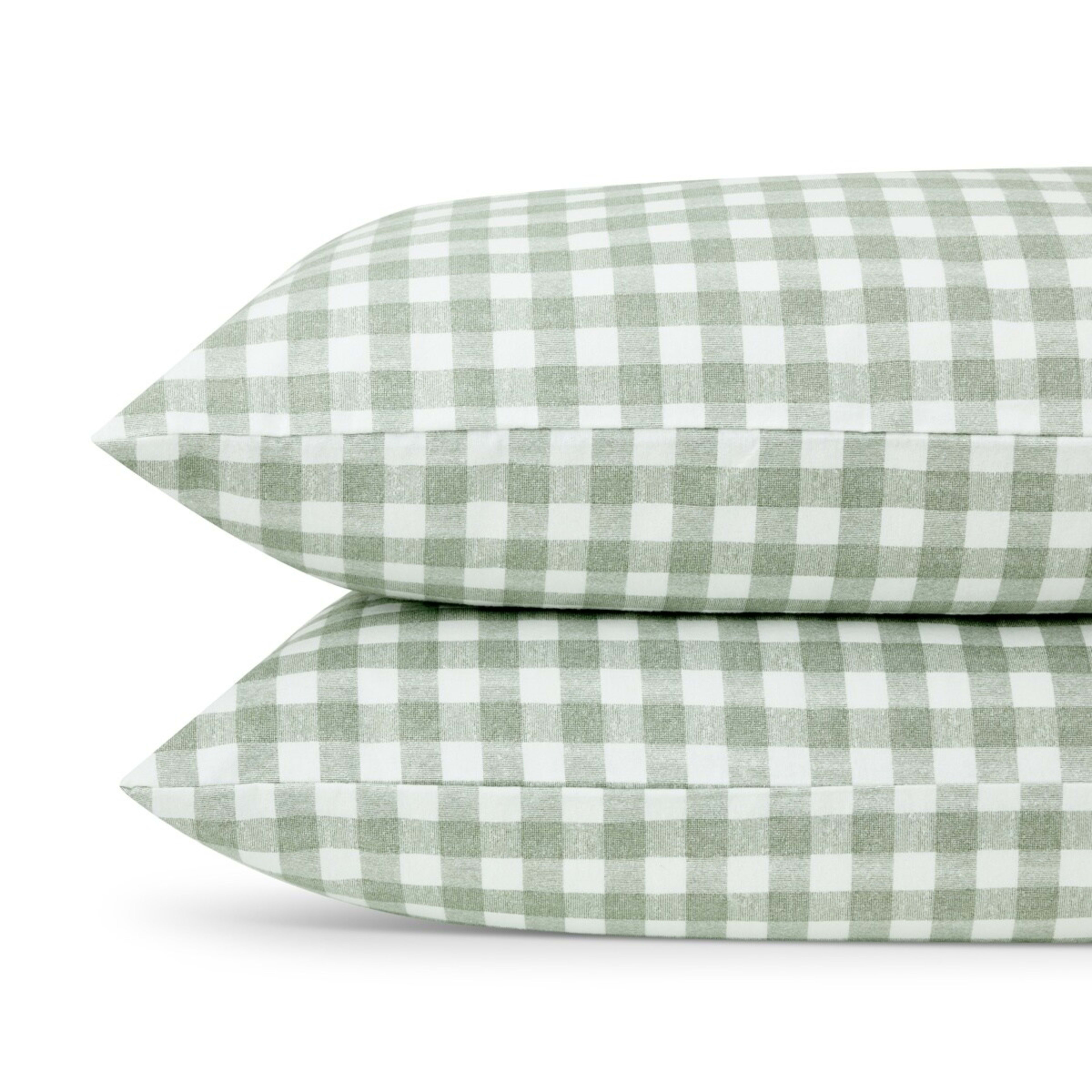 2 Gingham Flannelette Cotton Sheet Set - Queen Bed, Green, 2 of 8