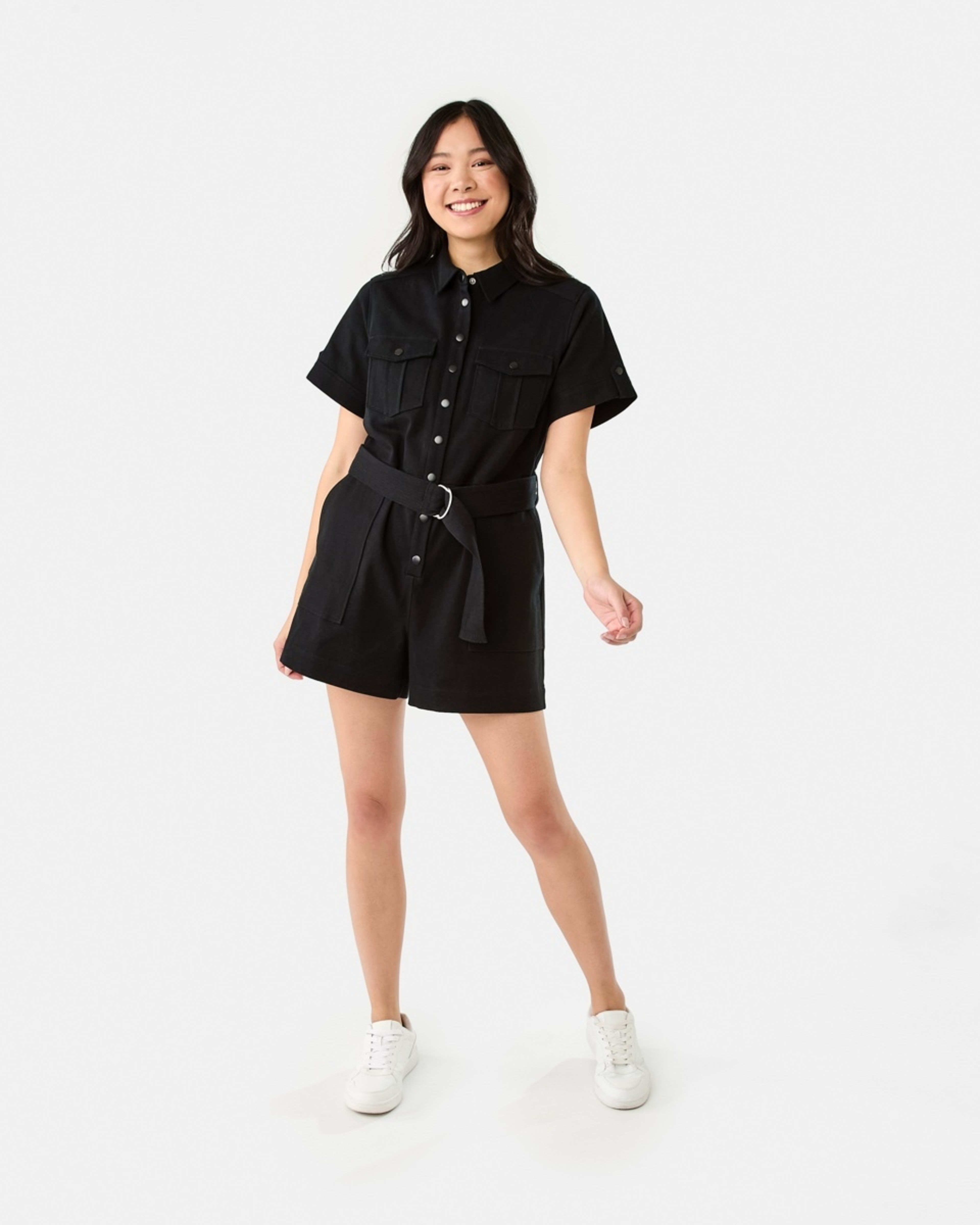10 Short Sleeve Belted Playsuit BLACK, 10 of 11