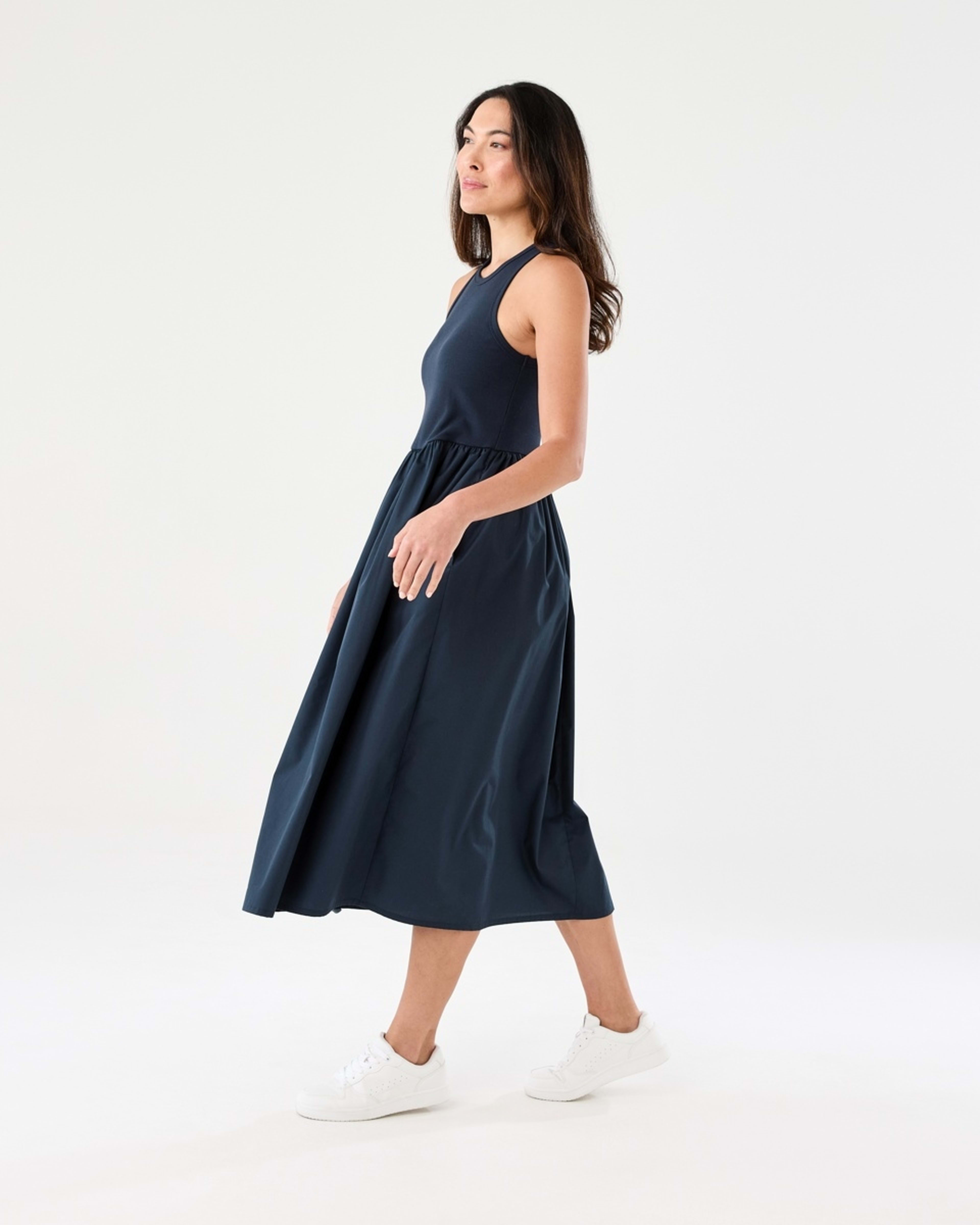 2 Sleeveless Racer Knit Woven Midi Dress Navy Blaze, 2 of 6