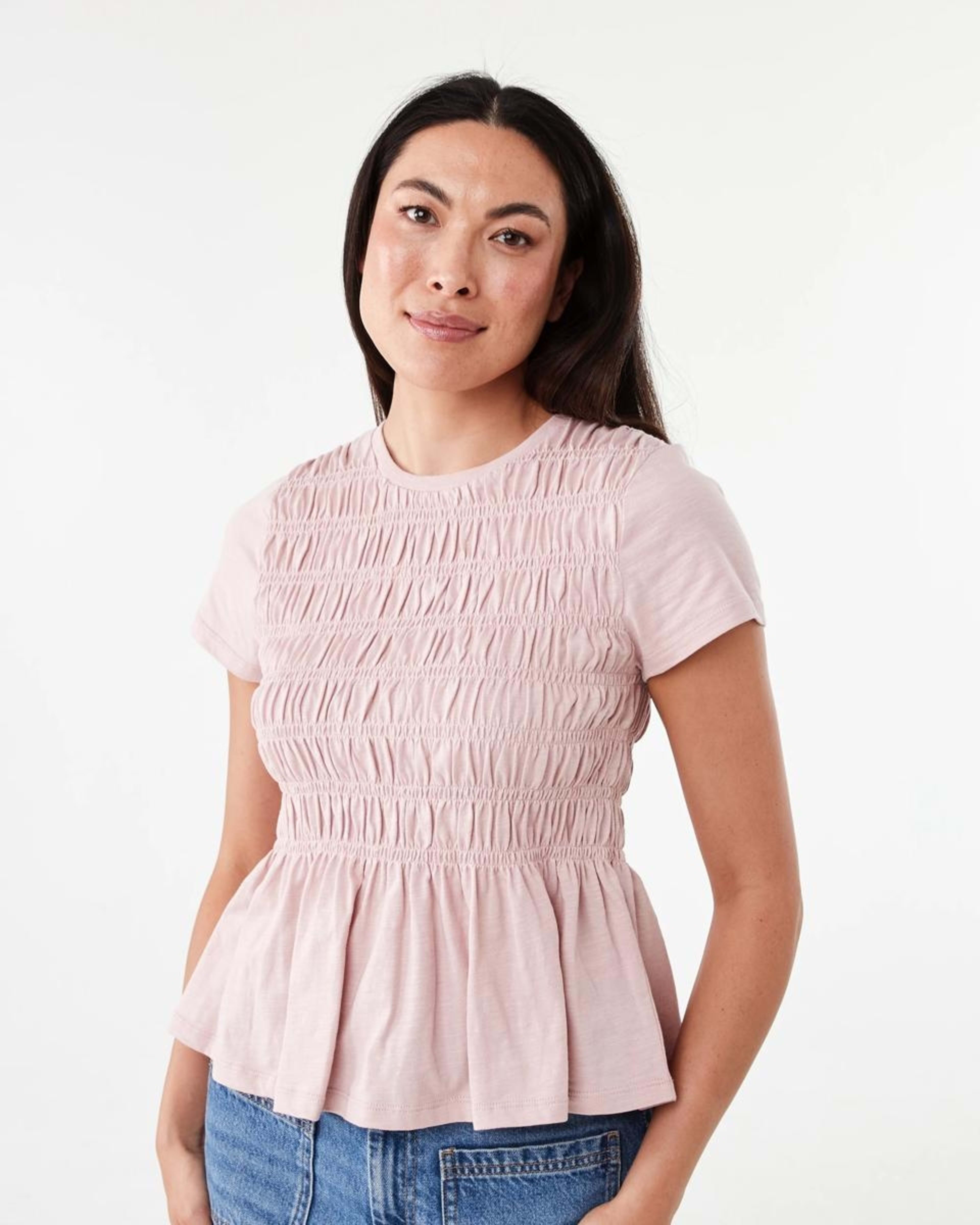 1 Short Sleeve Shirred Top Soft Prpl, 1 of 6