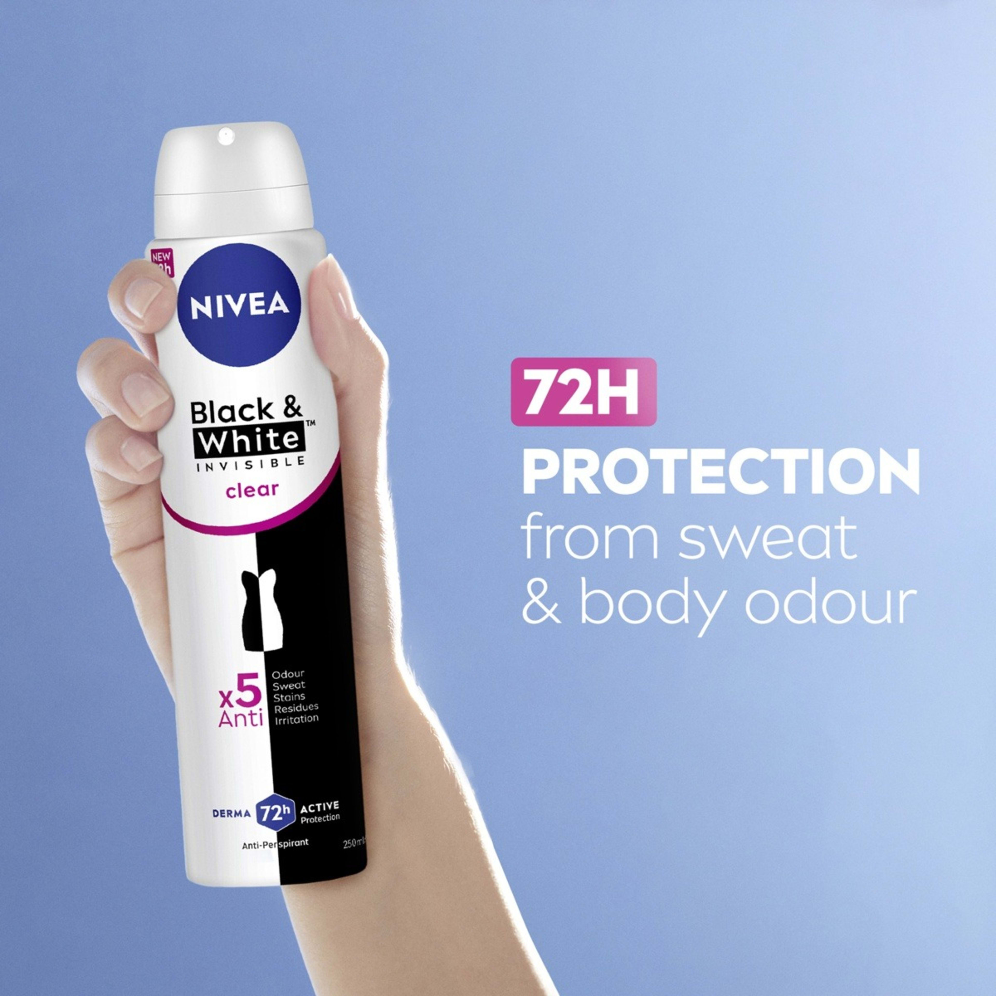 3 Nivea Black & White Invisible Clear Anti-Perspirant Aerosol Deodorant 250ml, 3 of 7