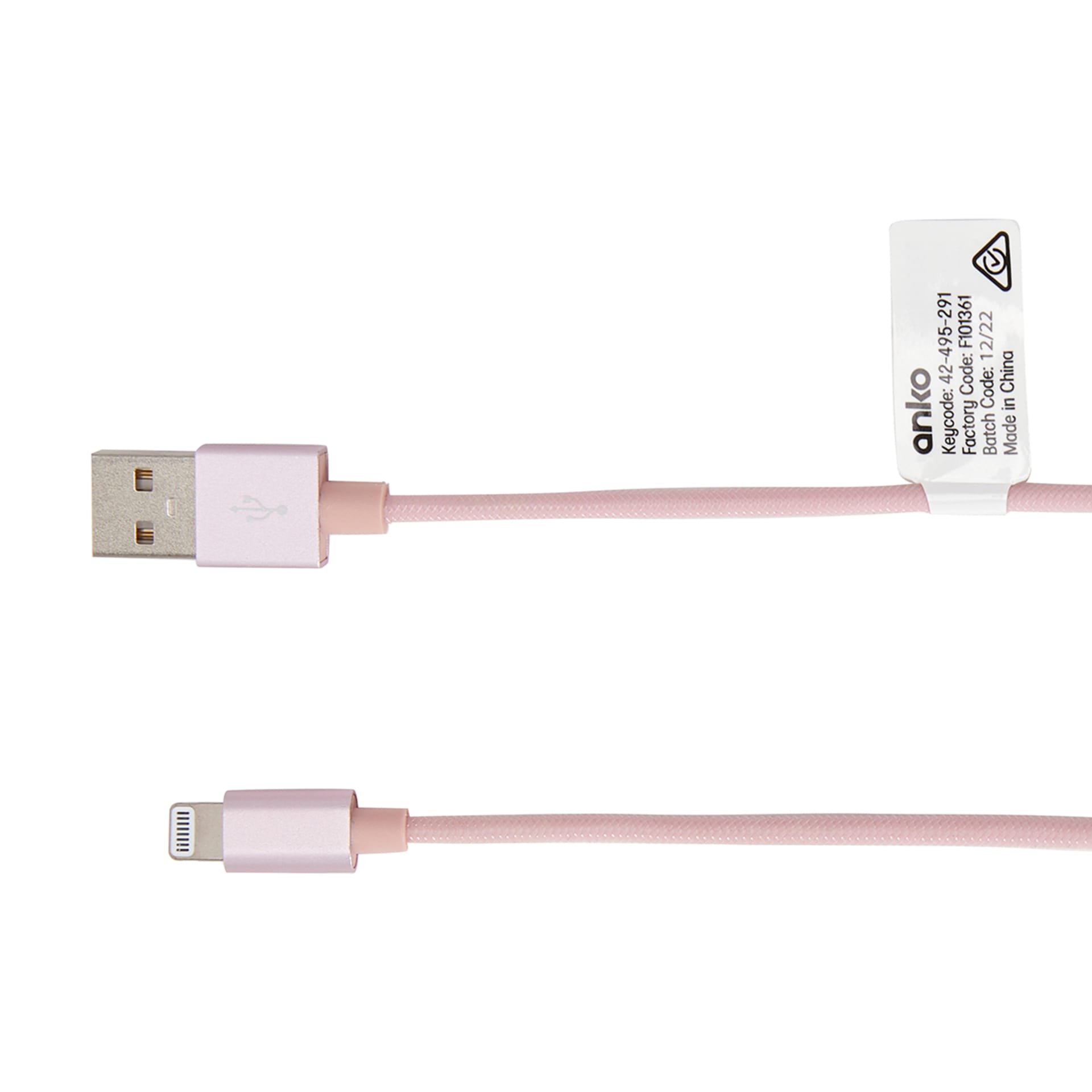 Lightning Cable 2m Pink Rope Kmart