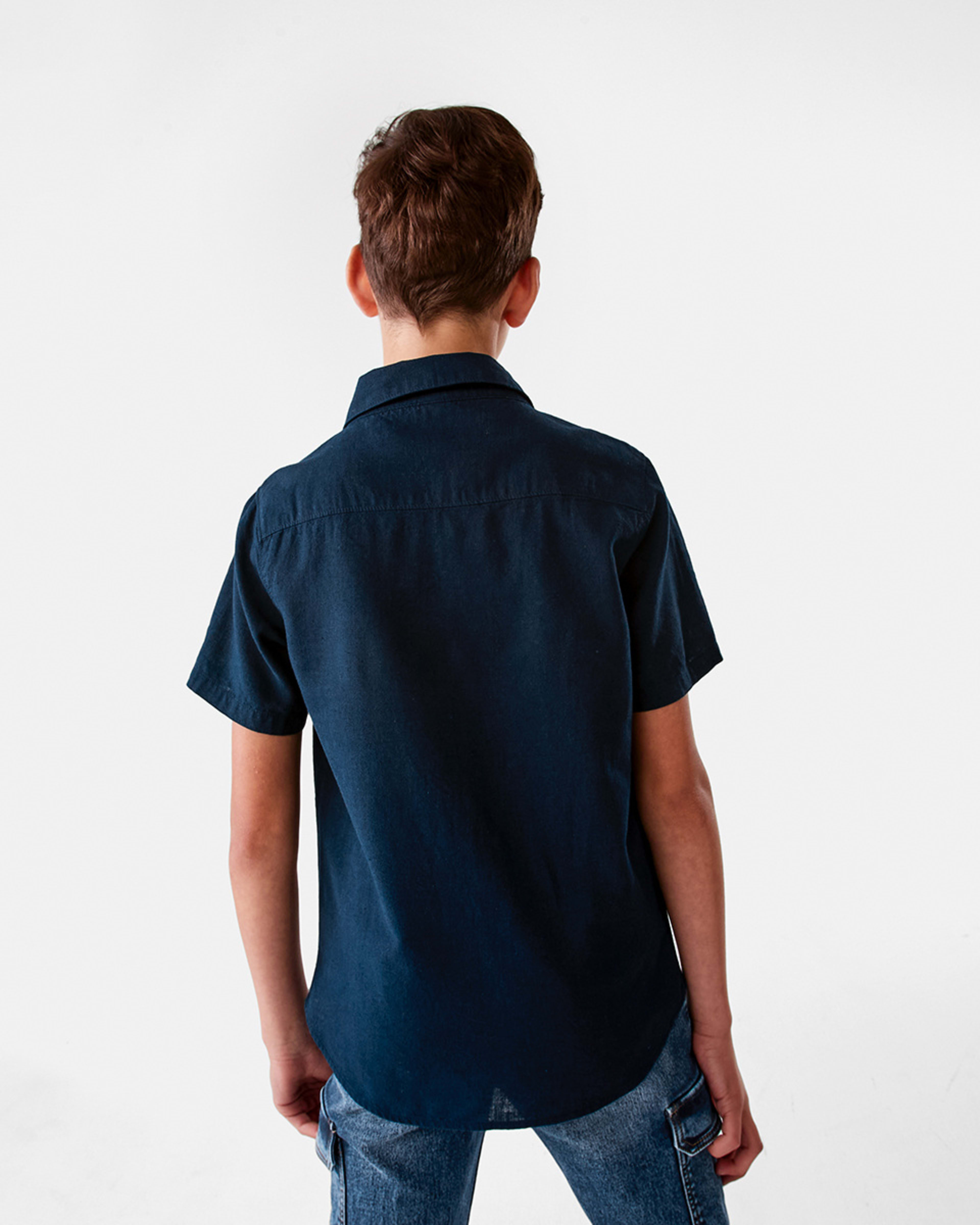 2 Short Sleeve Linen Shirt Dress Navy, 2 of 9