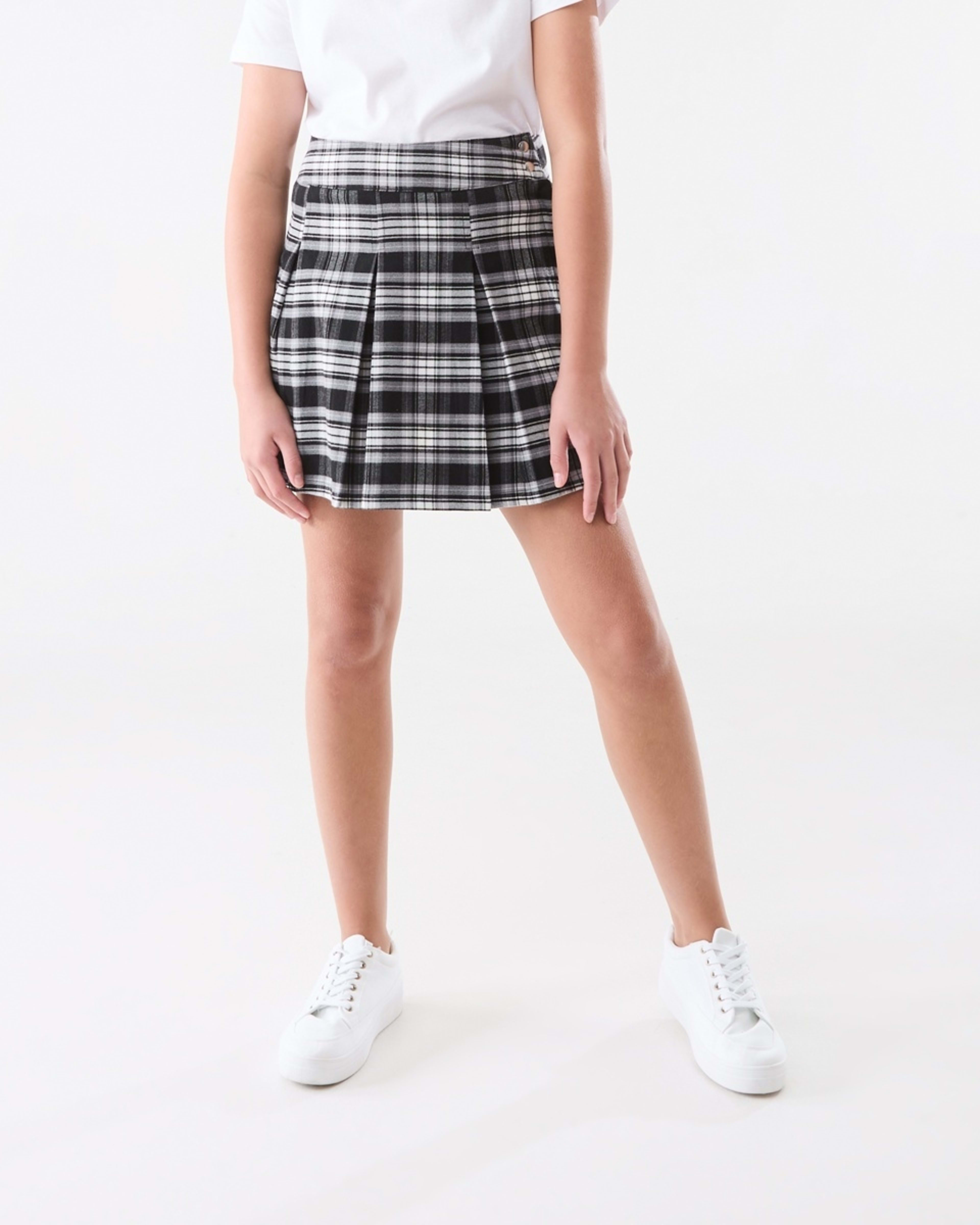 1 Pleated Check Skirt Black White Check, 1 of 6