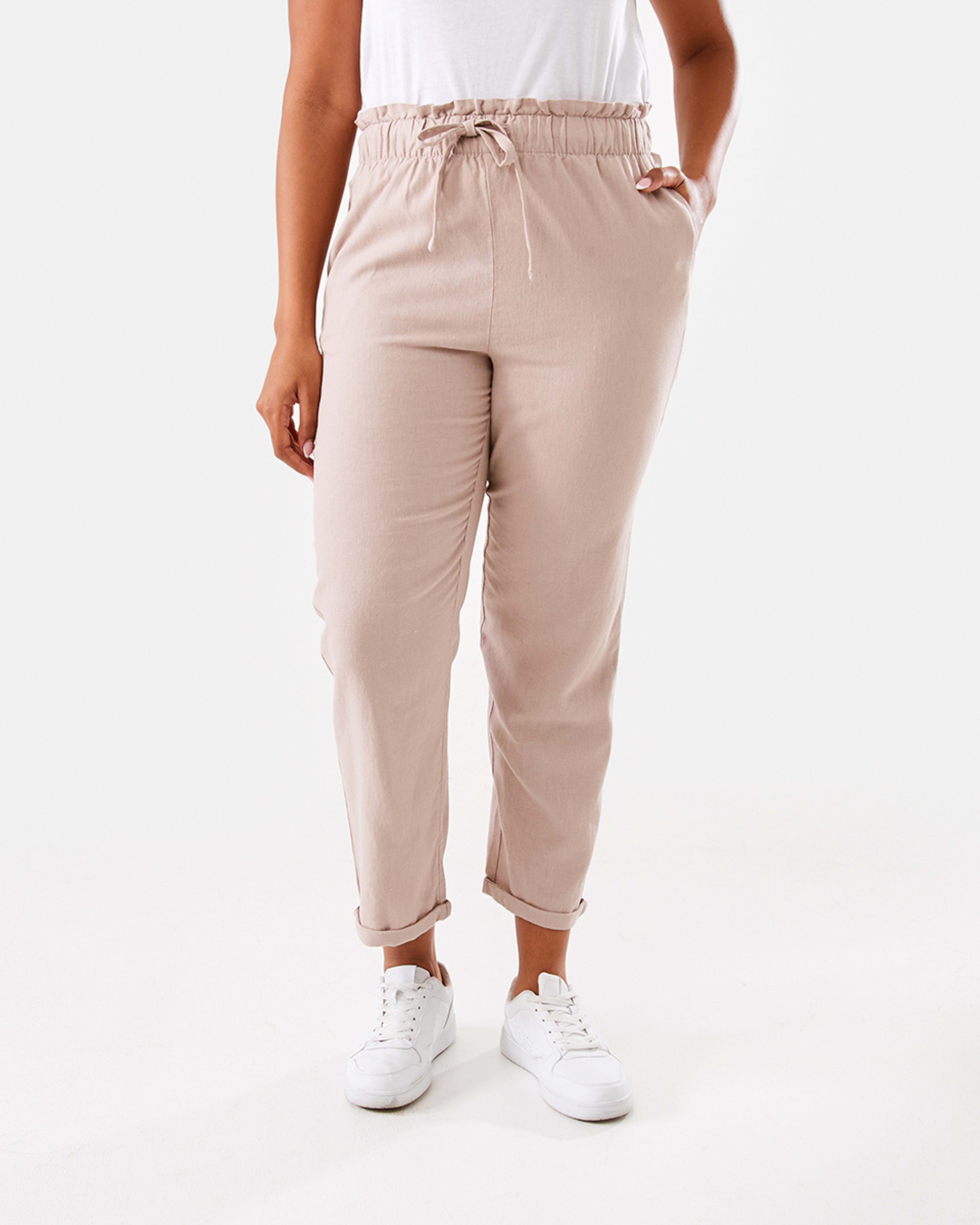 1 Drawstring Linen Blend Pants Storm Pnk