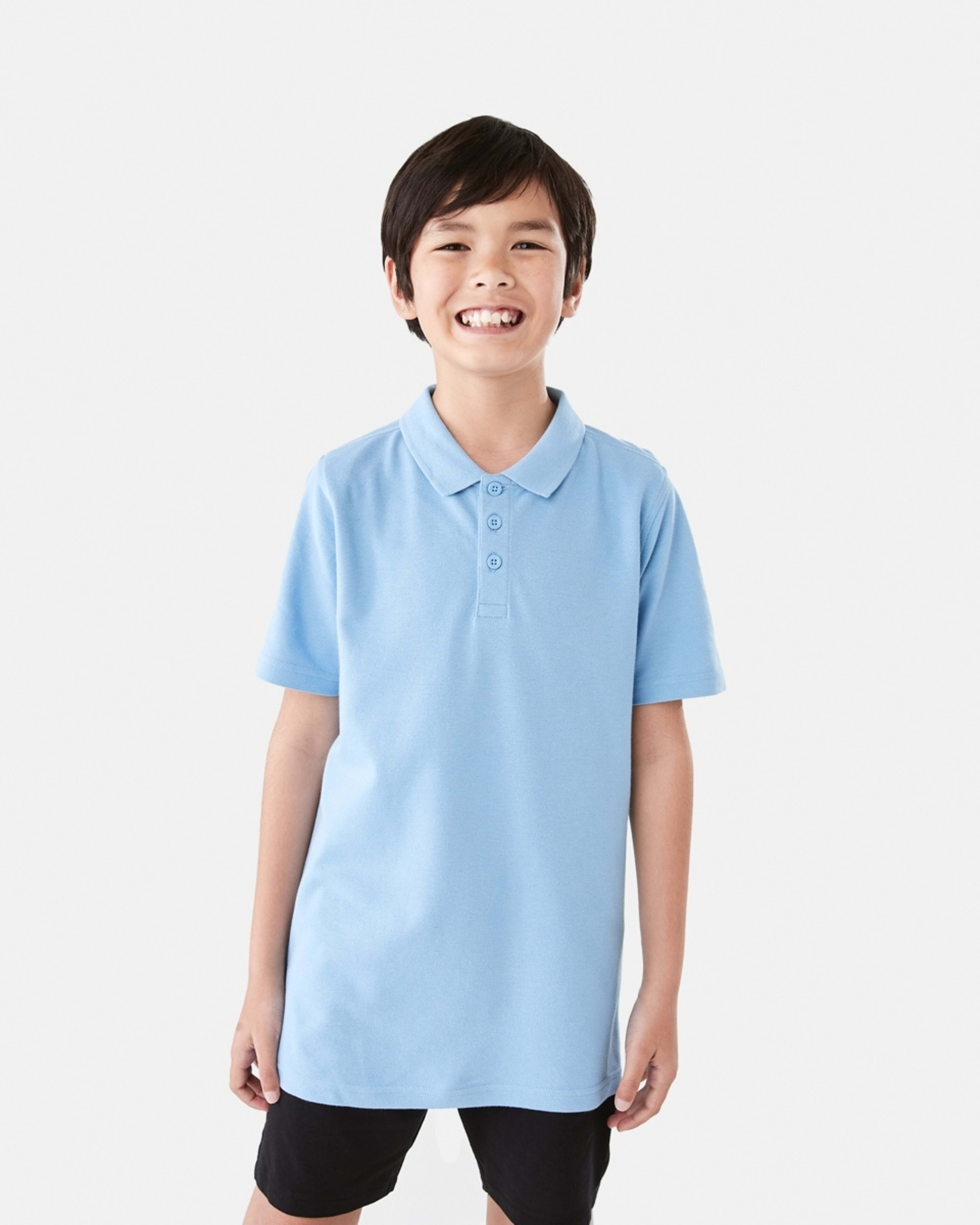 1 School Cotton Polo Shirt Mid Blue