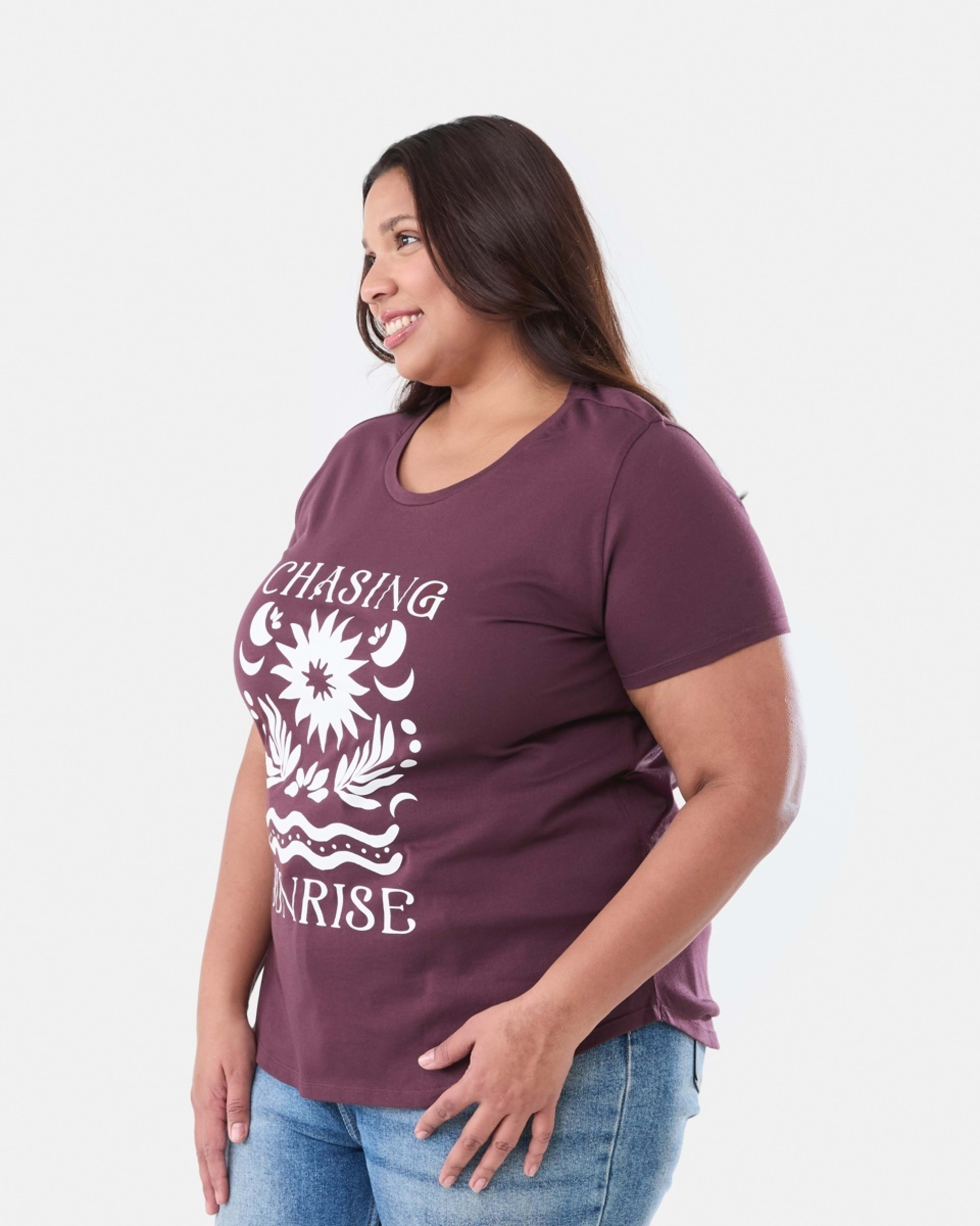 2 Curve Short Sleeve Basic Print T-shirt CHASING SUNRISE WARM MULBERRY, 2 of 6