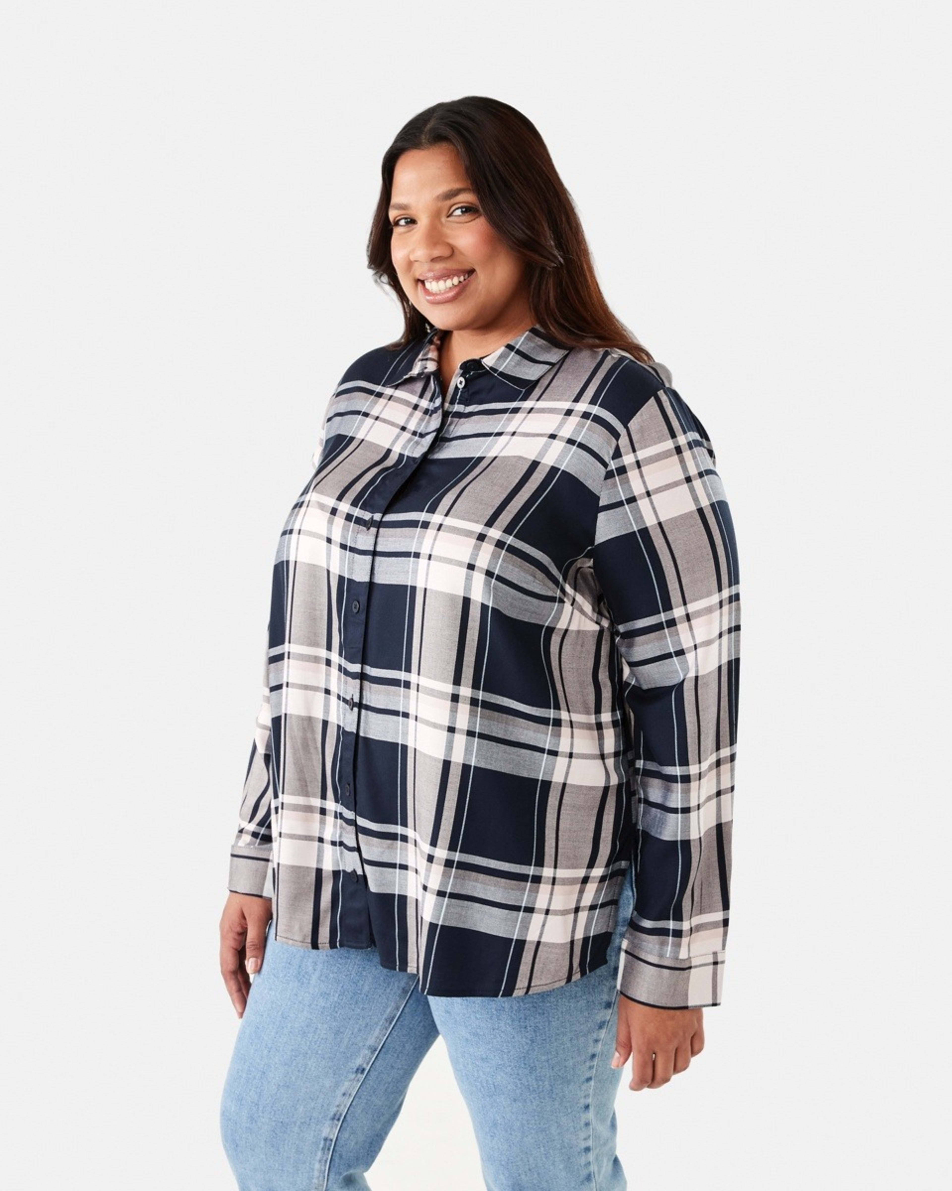2 Curve Long Sleeve Check Shirt Navy Check Sky Captain, 2 of 6