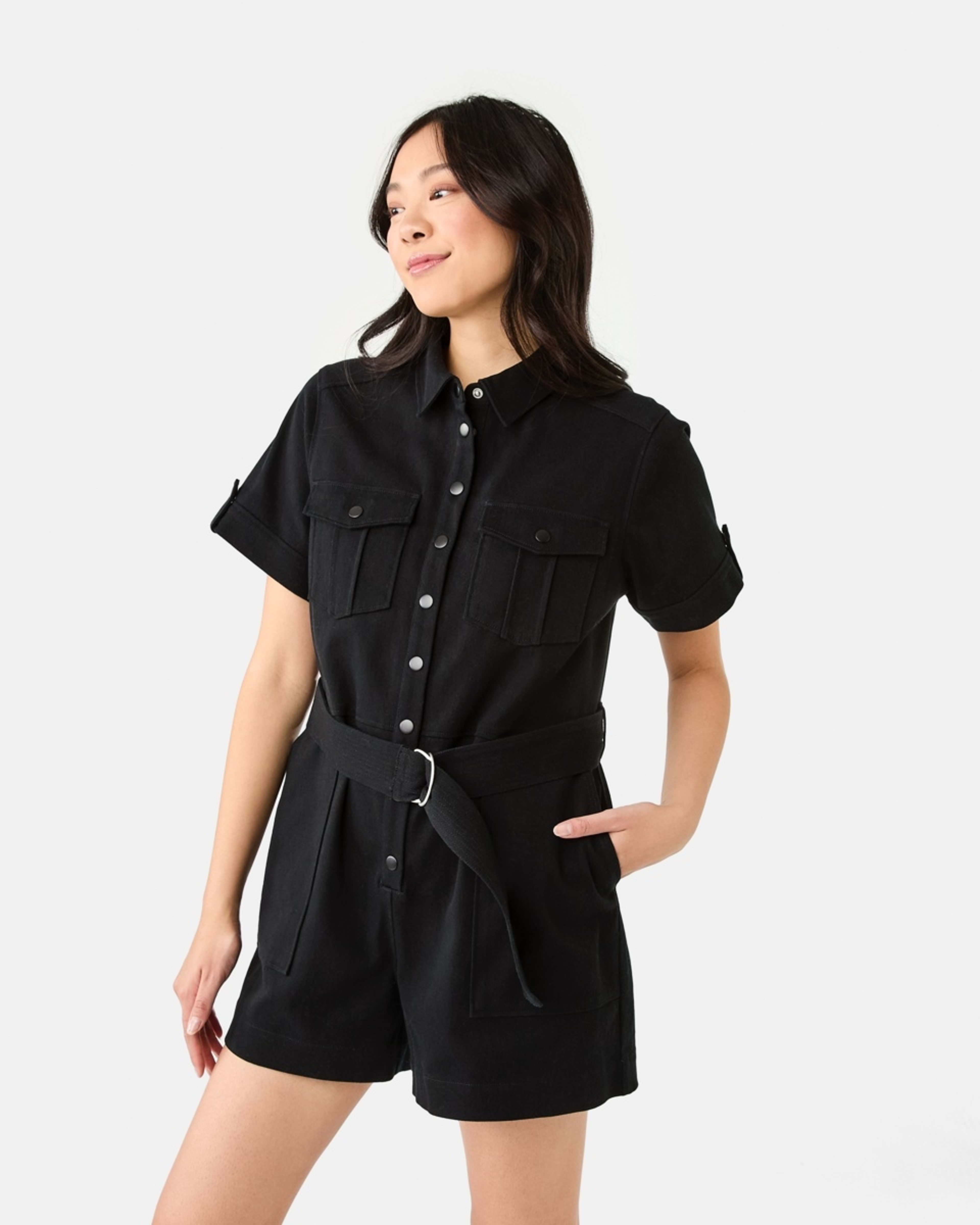 3 Short Sleeve Belted Playsuit BLACK, 3 of 11