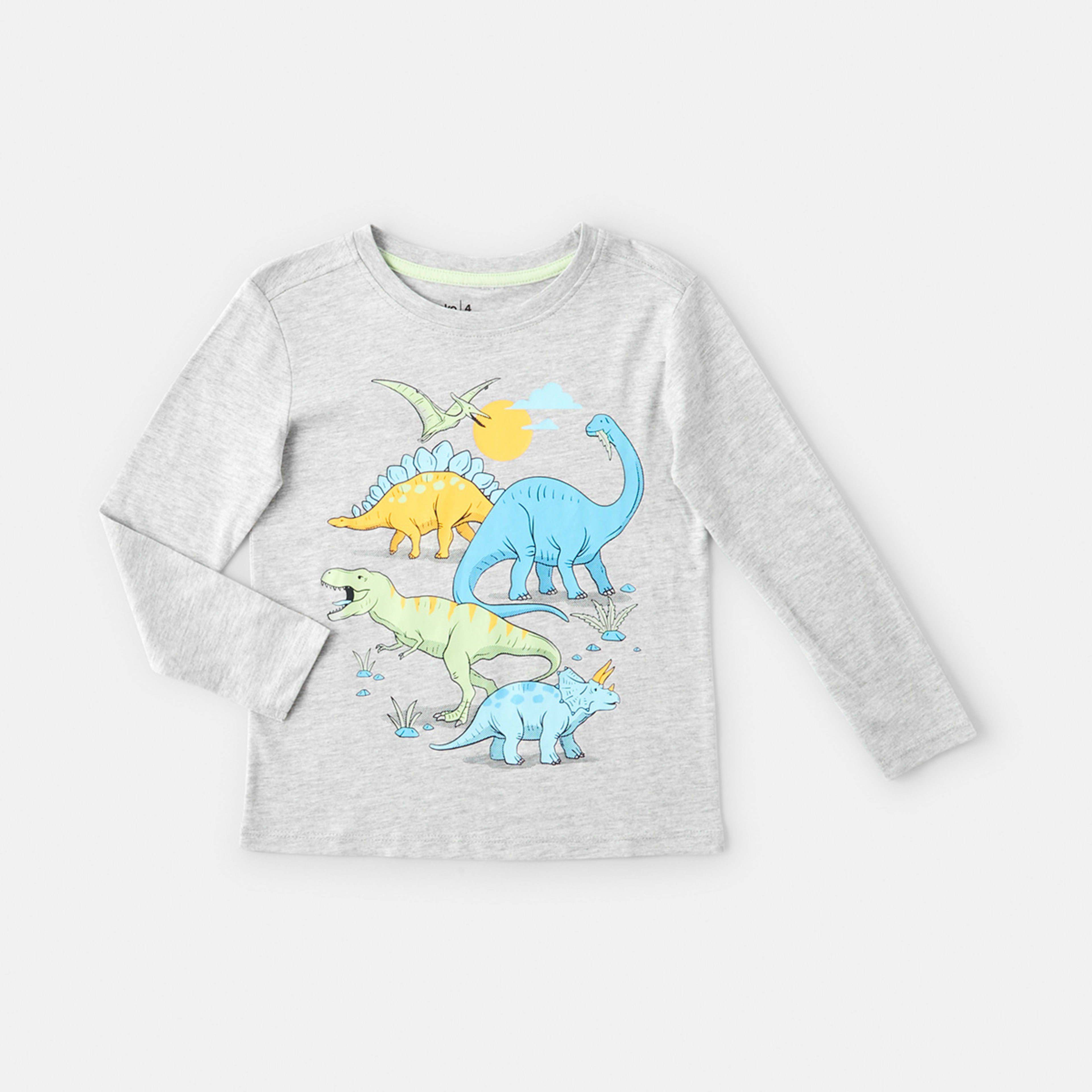 7 Long Sleeve Print T-shirt Grey Dino, 7 of 8