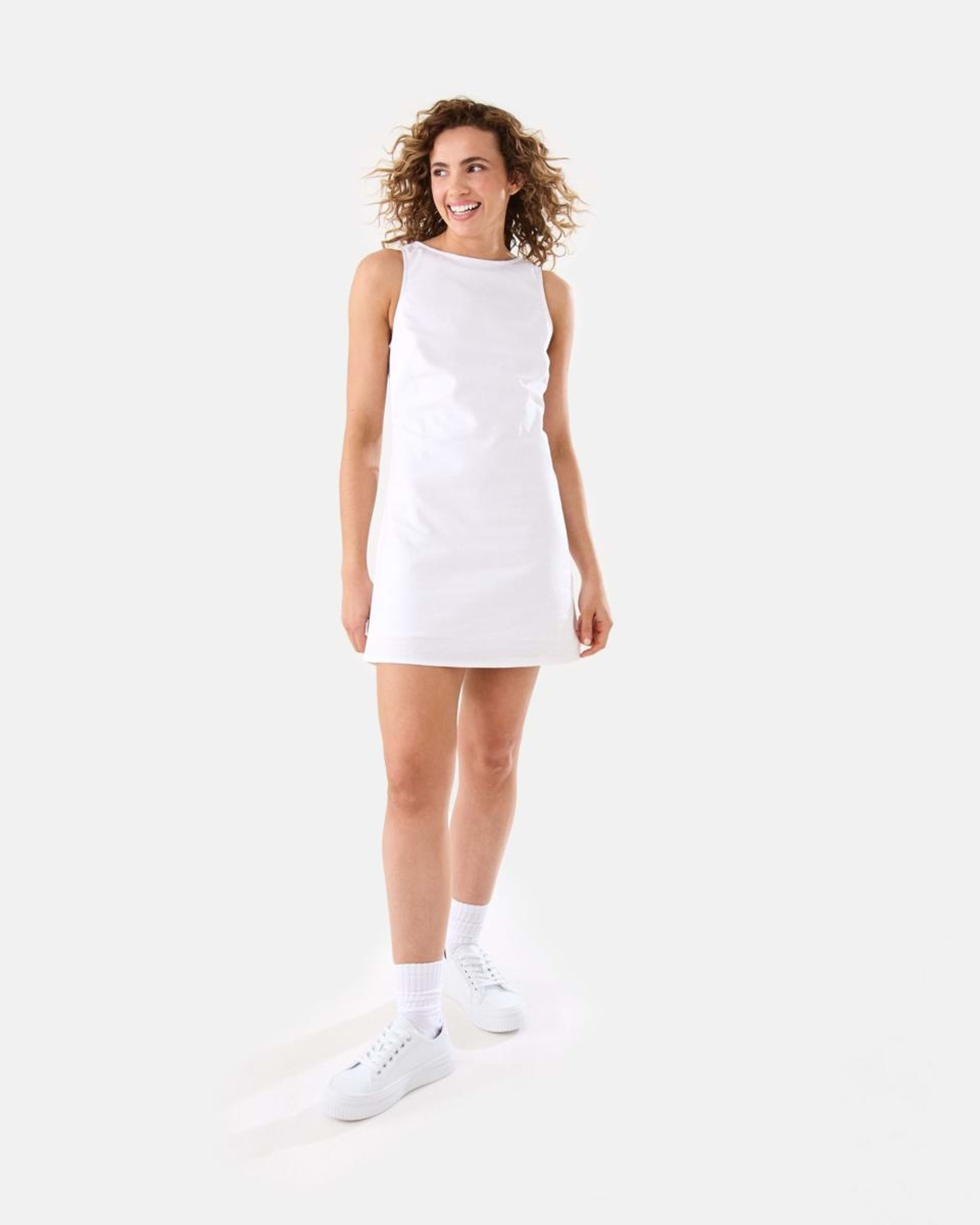 2 Sleeveless Boat Neck Linen Blend Mini Dress WHITE, 2 of 9