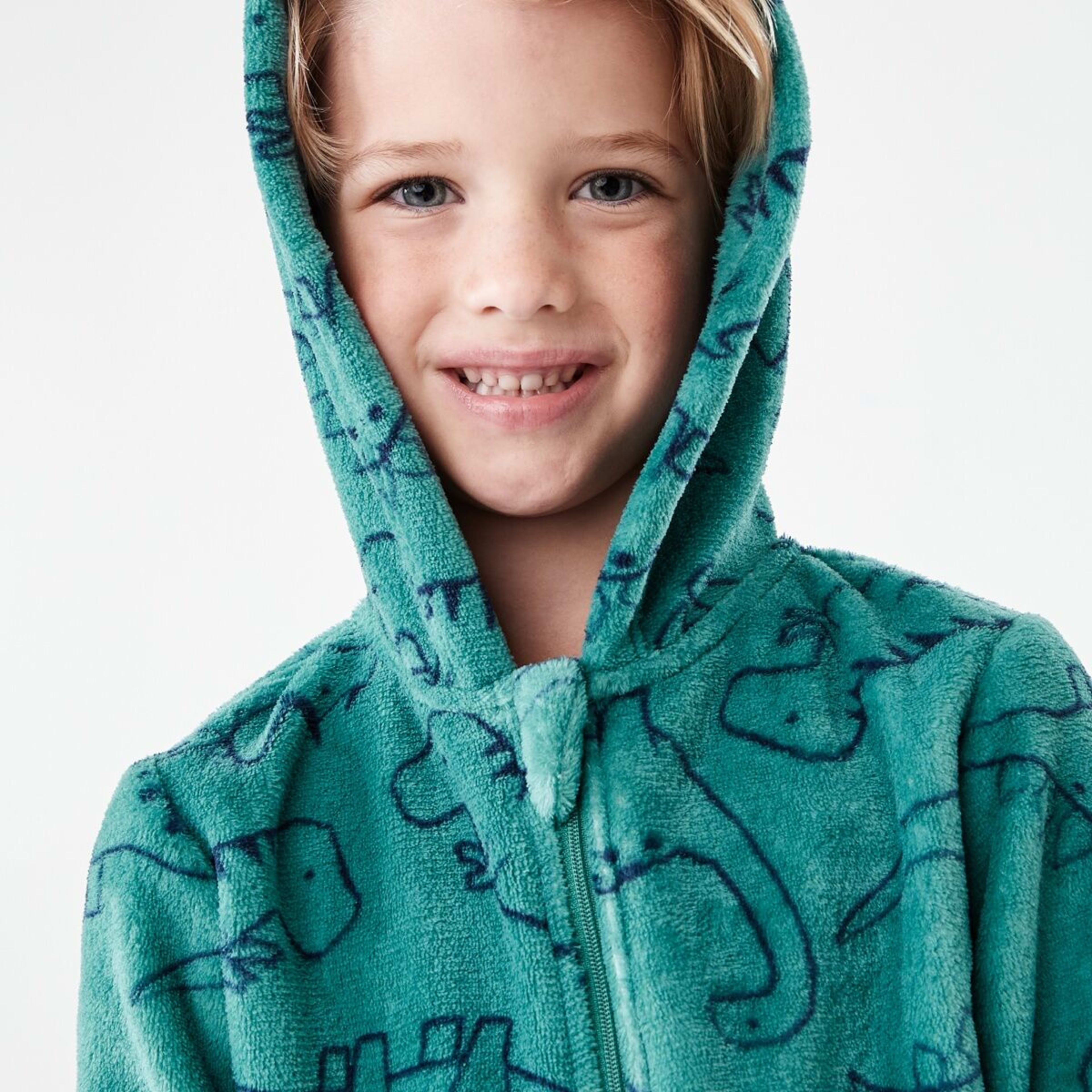 3 Novelty Fluffy All-In-One Sleepsuit Green Dino Linework, 3 of 9
